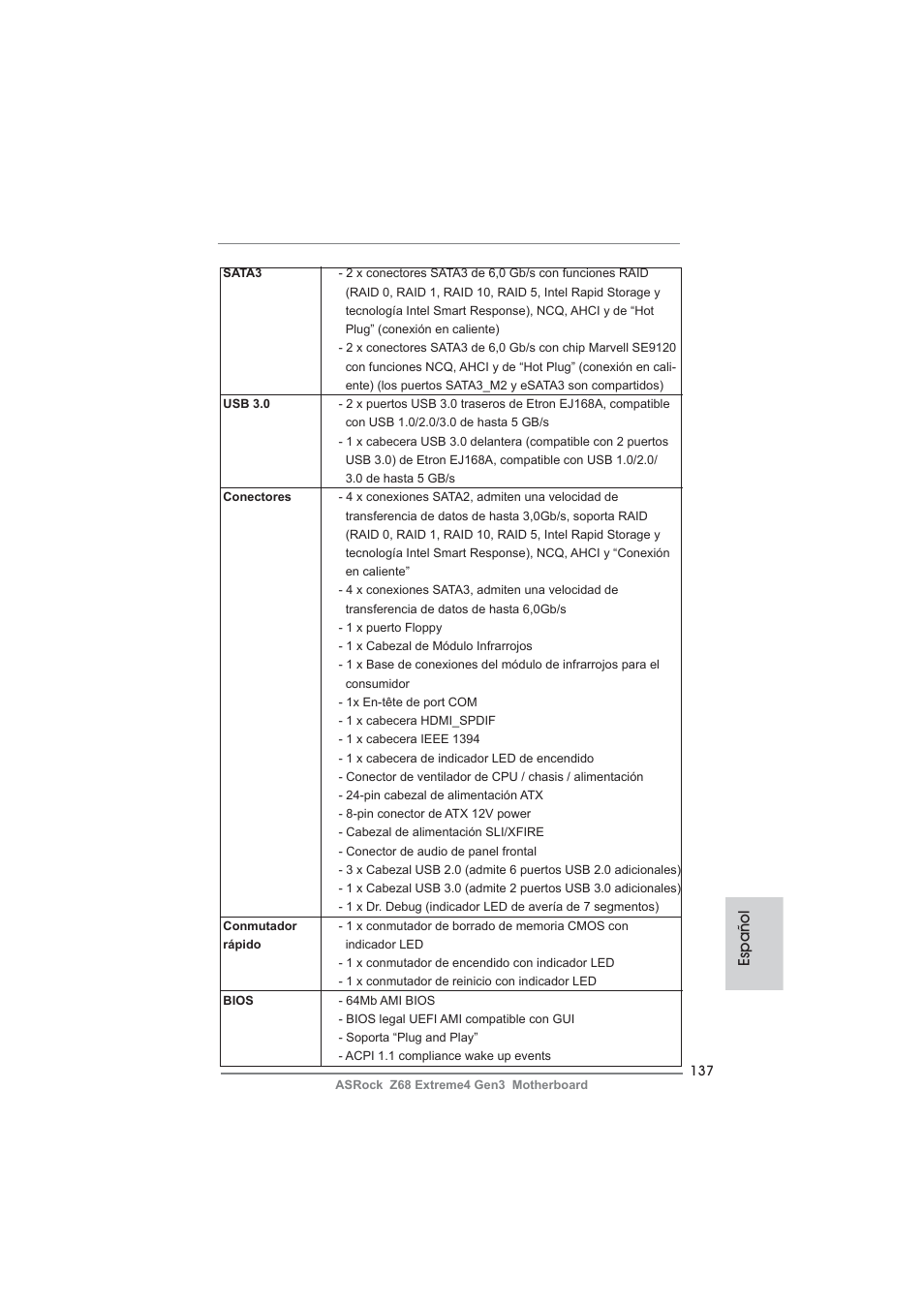 Español | ASRock Z68 Extreme4 Gen3 User Manual | Page 137 / 322
