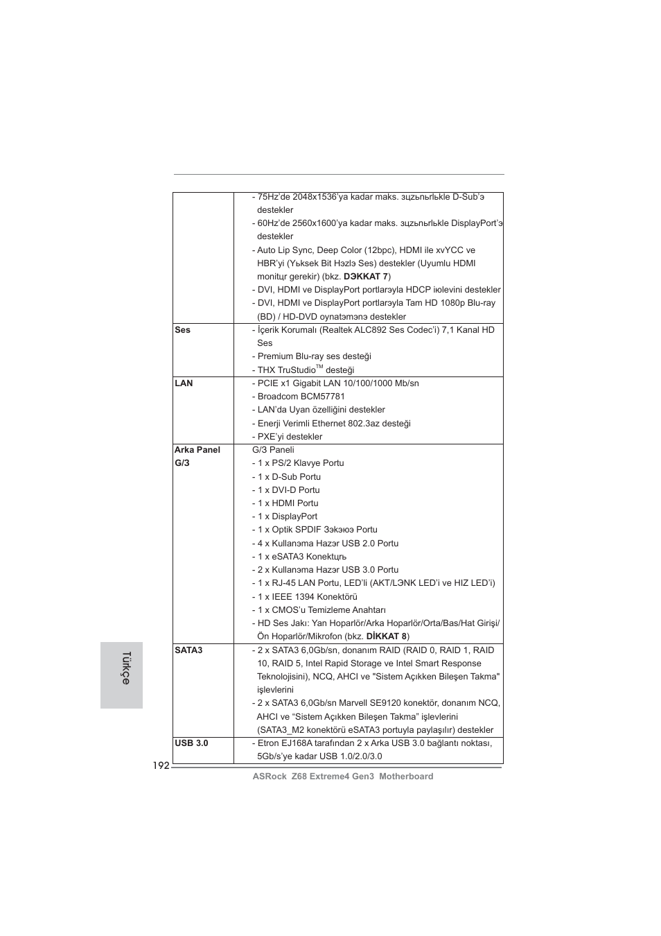 Türkçe | ASRock Z68 Extreme4 Gen3 User Manual | Page 192 / 322