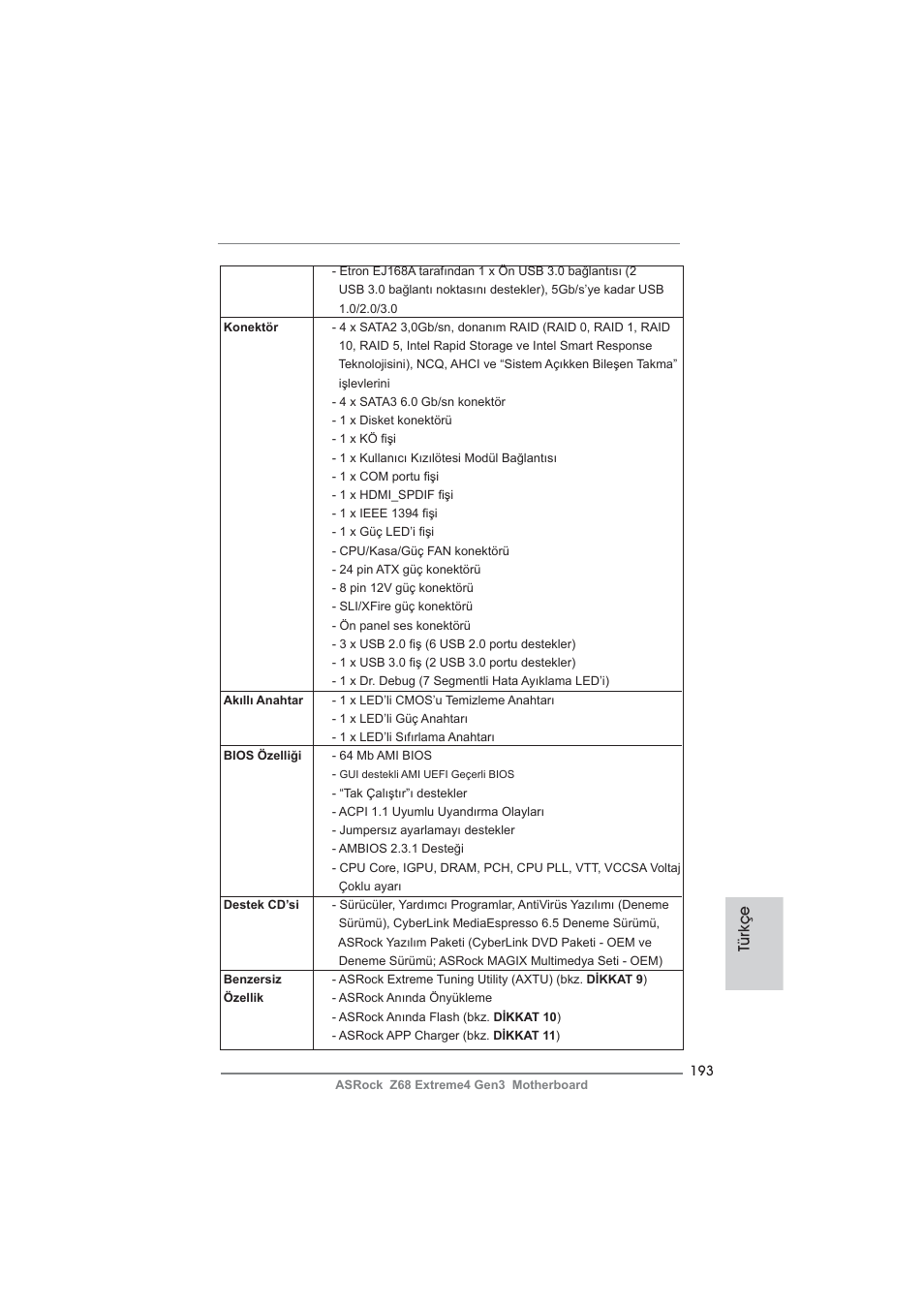 Türkçe | ASRock Z68 Extreme4 Gen3 User Manual | Page 193 / 322