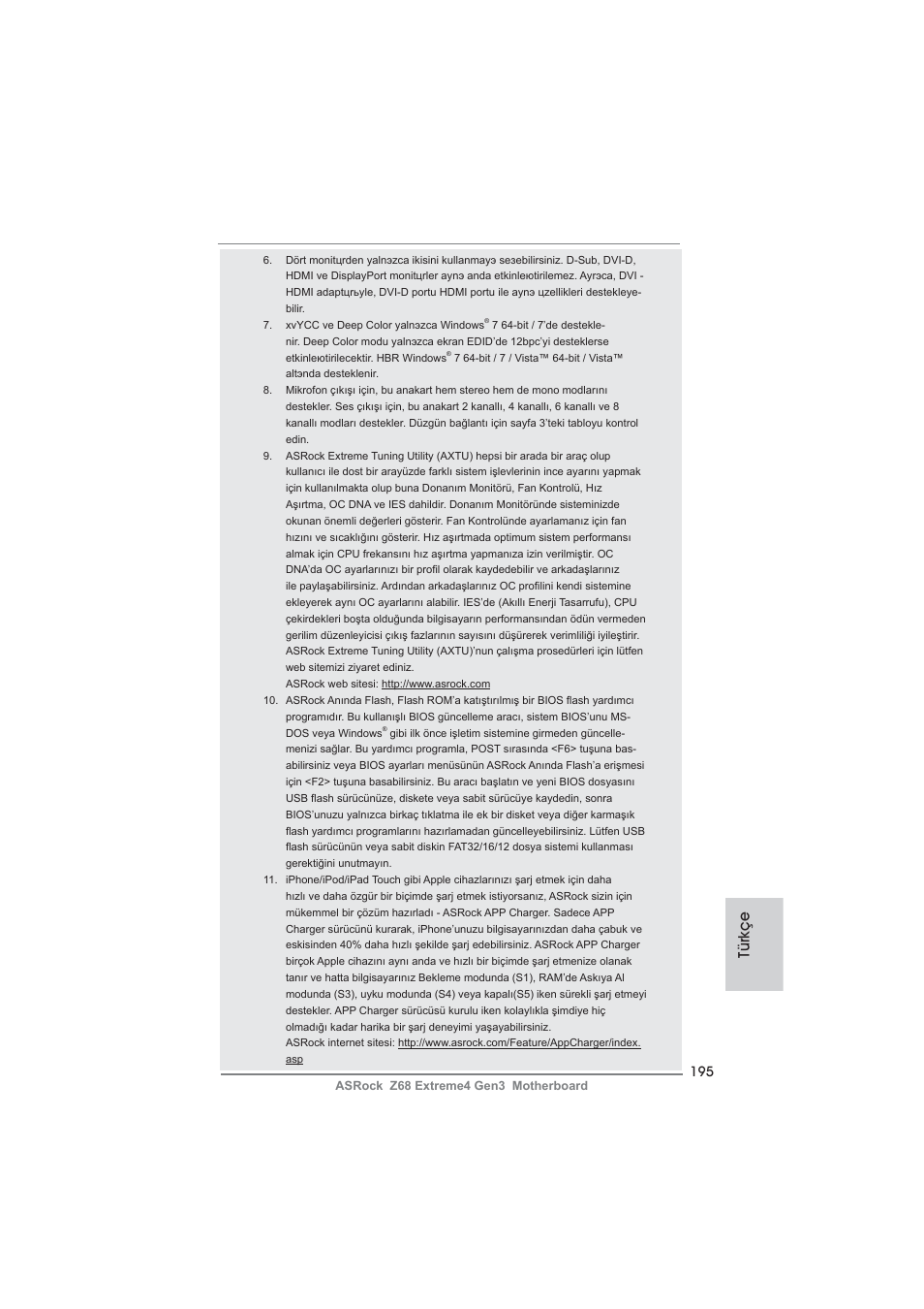 Türkçe | ASRock Z68 Extreme4 Gen3 User Manual | Page 195 / 322
