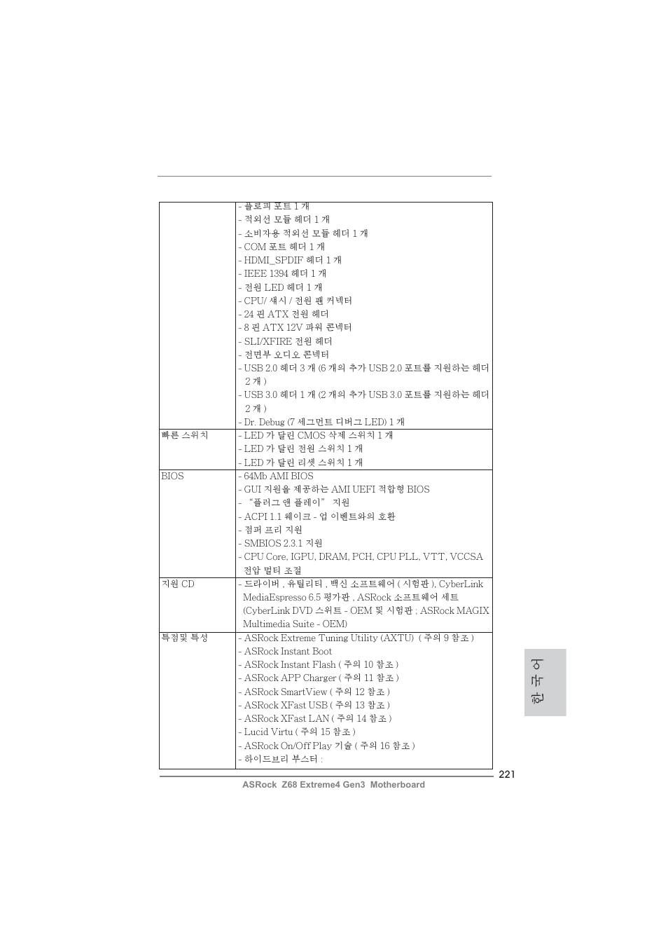 한 국 어 | ASRock Z68 Extreme4 Gen3 User Manual | Page 221 / 322