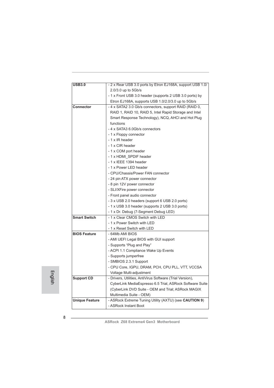 English | ASRock Z68 Extreme4 Gen3 User Manual | Page 8 / 322