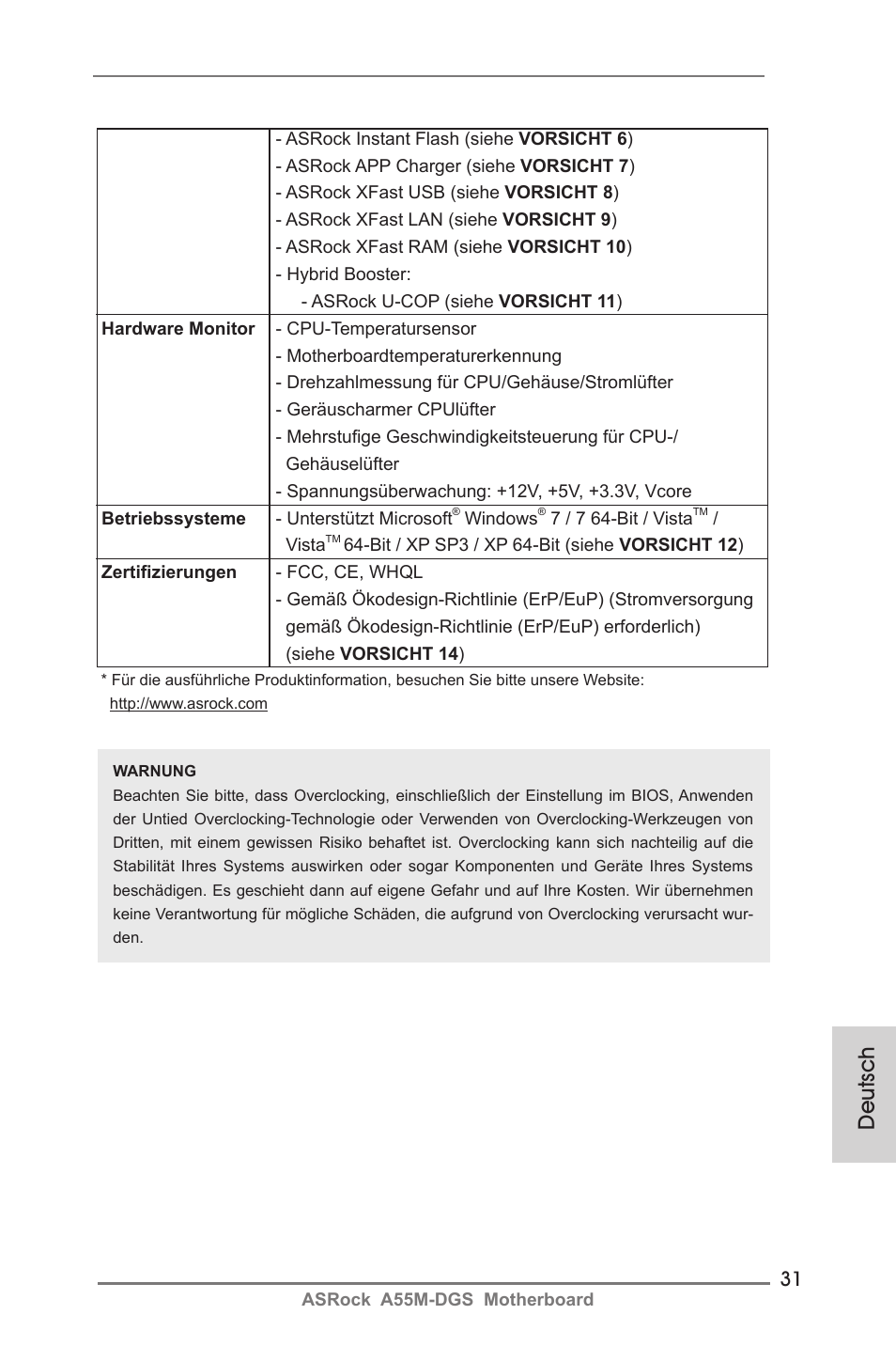 Deutsch | ASRock A55M-DGS User Manual | Page 31 / 163