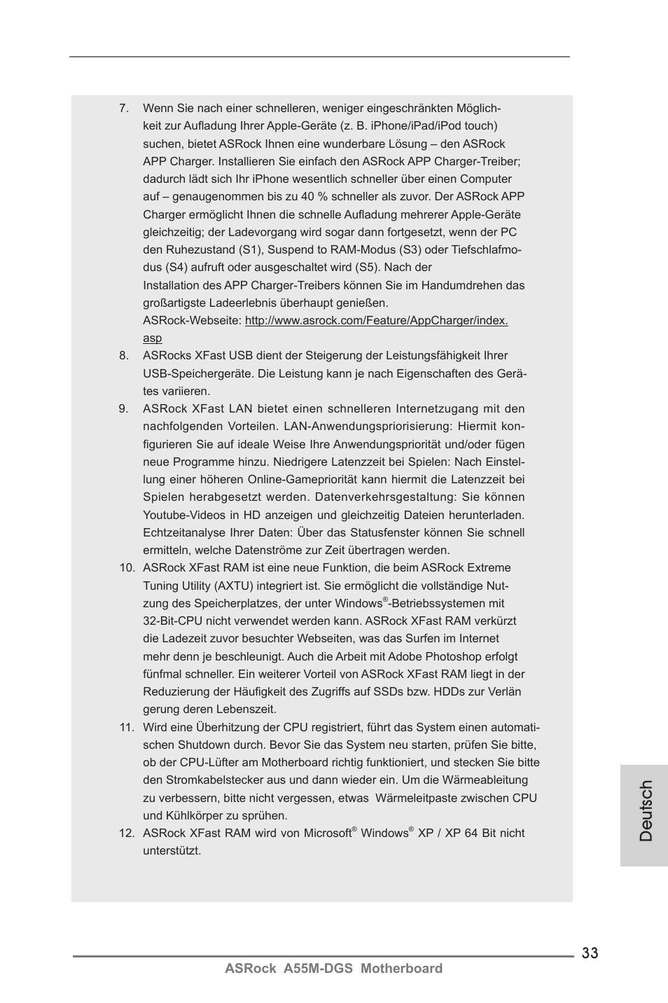 Deutsch | ASRock A55M-DGS User Manual | Page 33 / 163