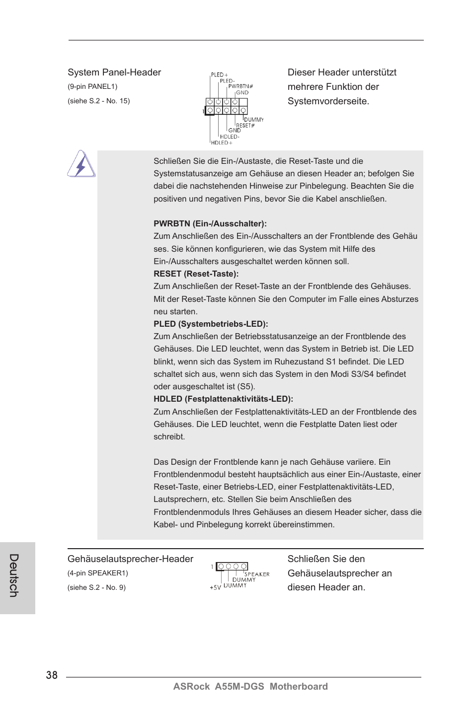 Deutsch | ASRock A55M-DGS User Manual | Page 38 / 163