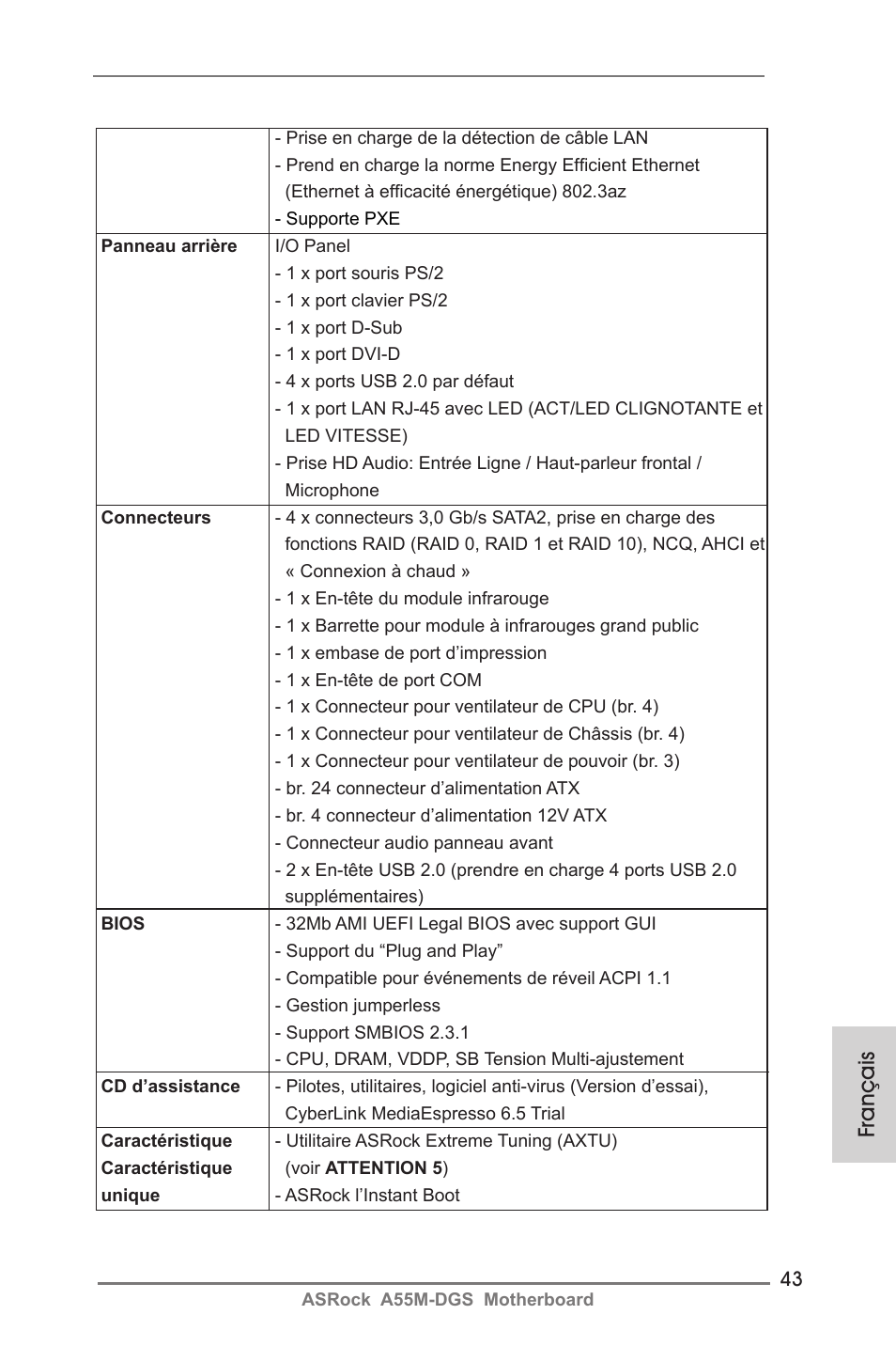 Français | ASRock A55M-DGS User Manual | Page 43 / 163