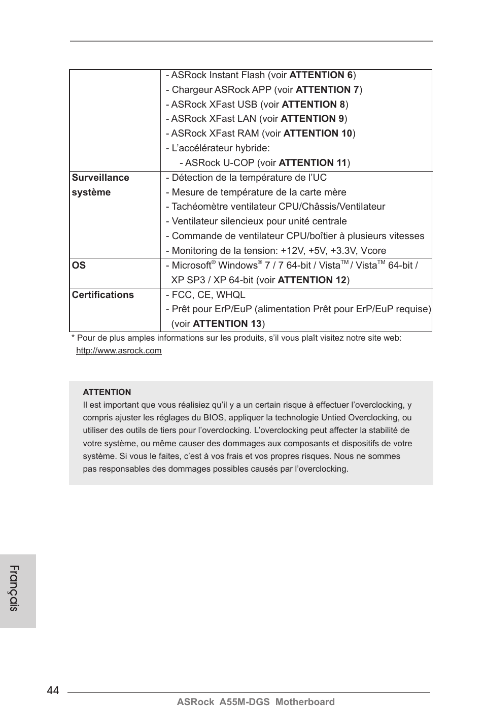 Français | ASRock A55M-DGS User Manual | Page 44 / 163