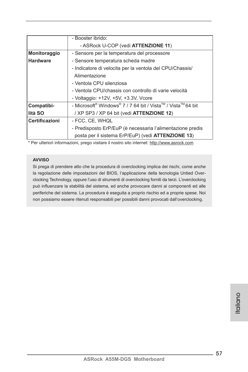 Italiano | ASRock A55M-DGS User Manual | Page 57 / 163