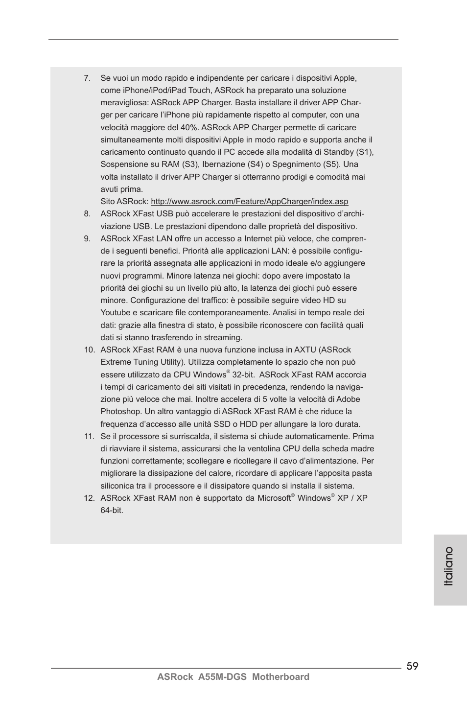 Italiano | ASRock A55M-DGS User Manual | Page 59 / 163