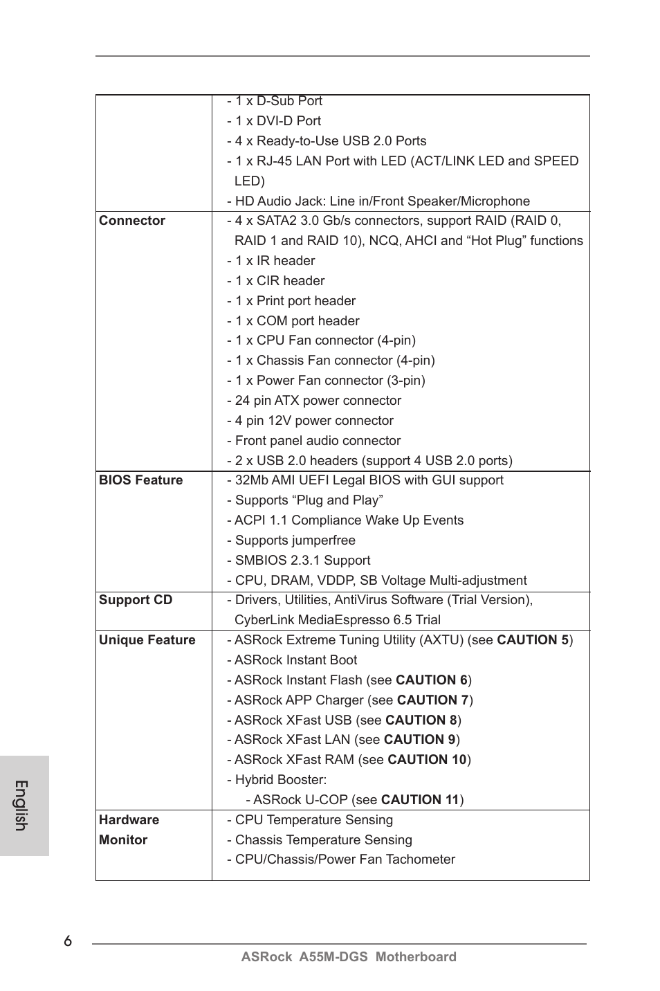 English | ASRock A55M-DGS User Manual | Page 6 / 163