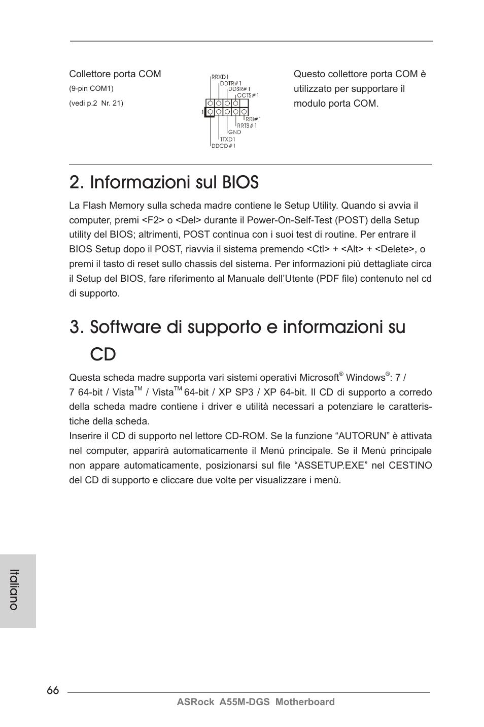 Informazioni sul bios, Software di supporto e informazioni su cd, Italiano | ASRock A55M-DGS User Manual | Page 66 / 163