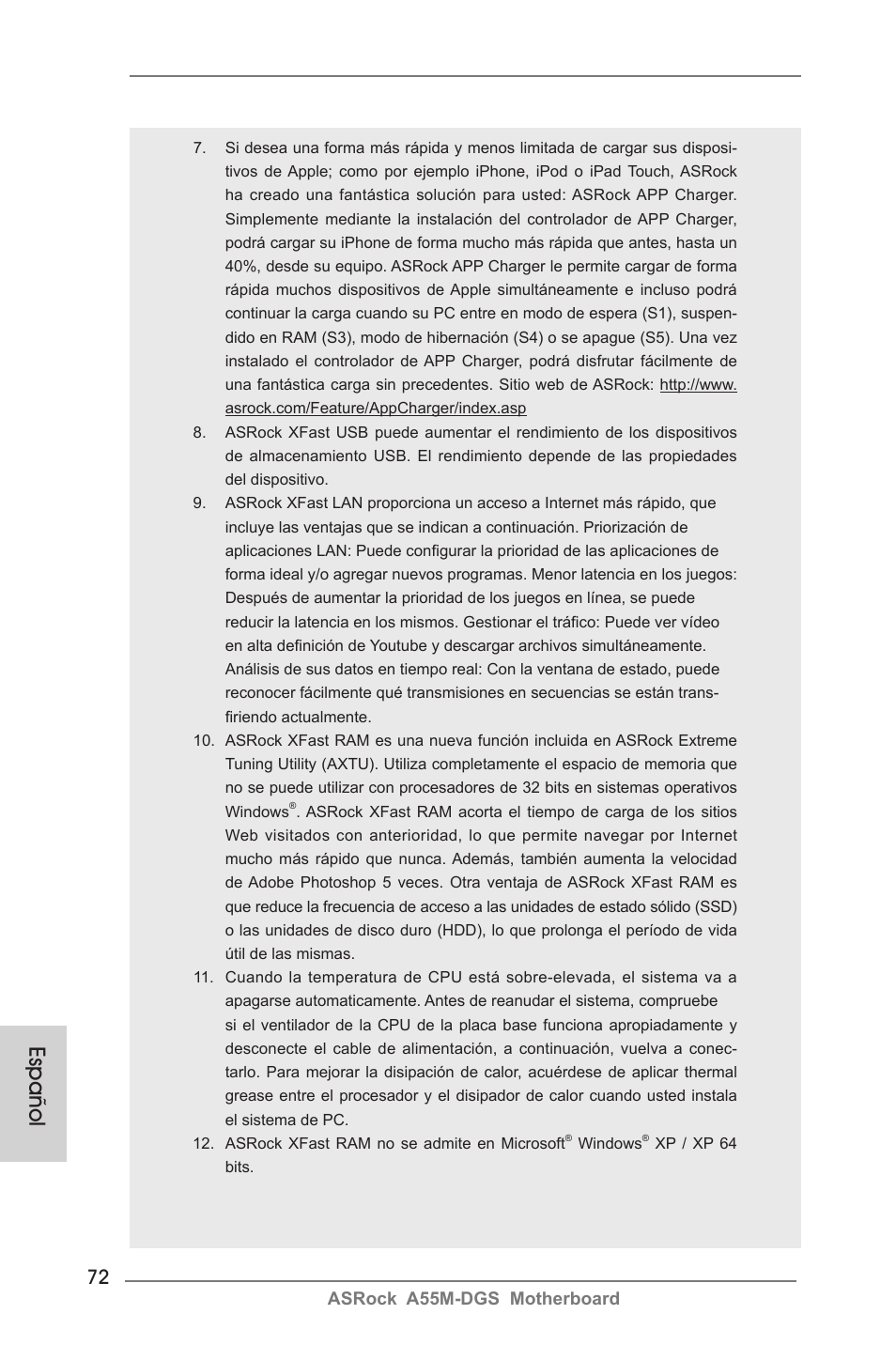 Español | ASRock A55M-DGS User Manual | Page 72 / 163
