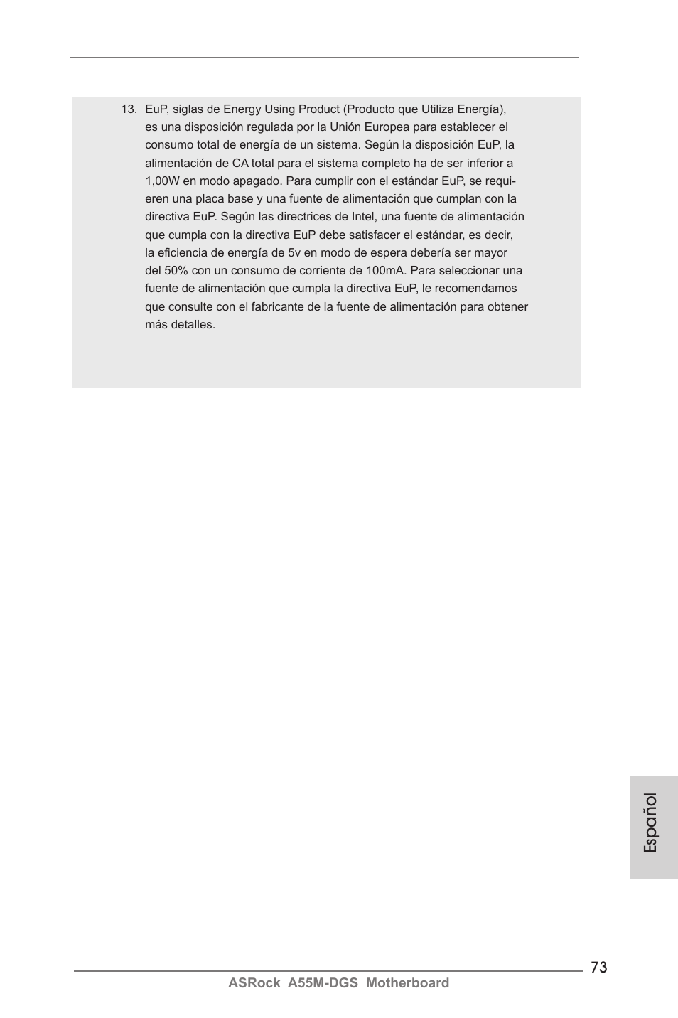 Español | ASRock A55M-DGS User Manual | Page 73 / 163