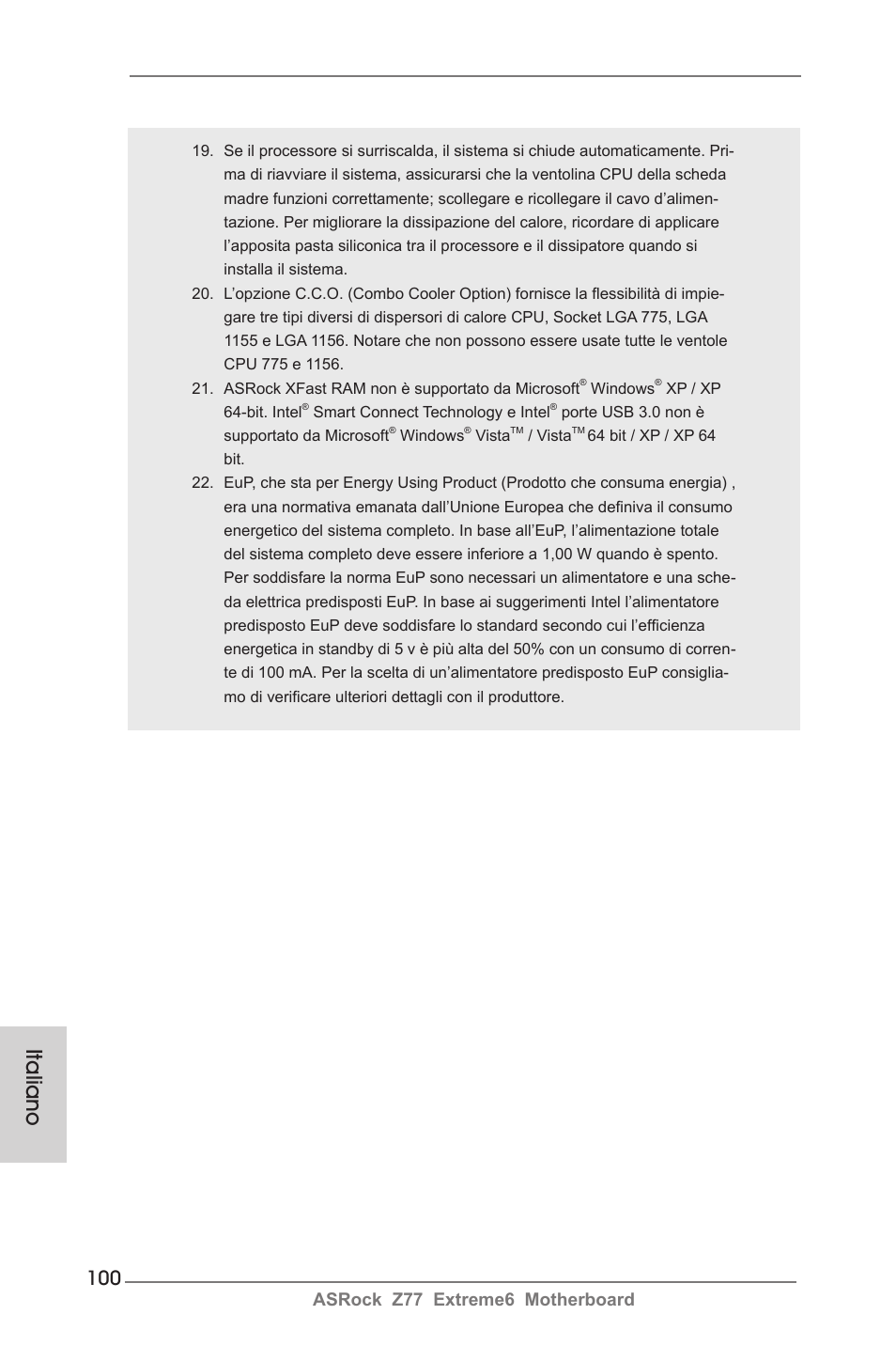 Italiano, Asrock z77 extreme6 motherboard | ASRock Z77 Extreme6 User Manual | Page 100 / 256