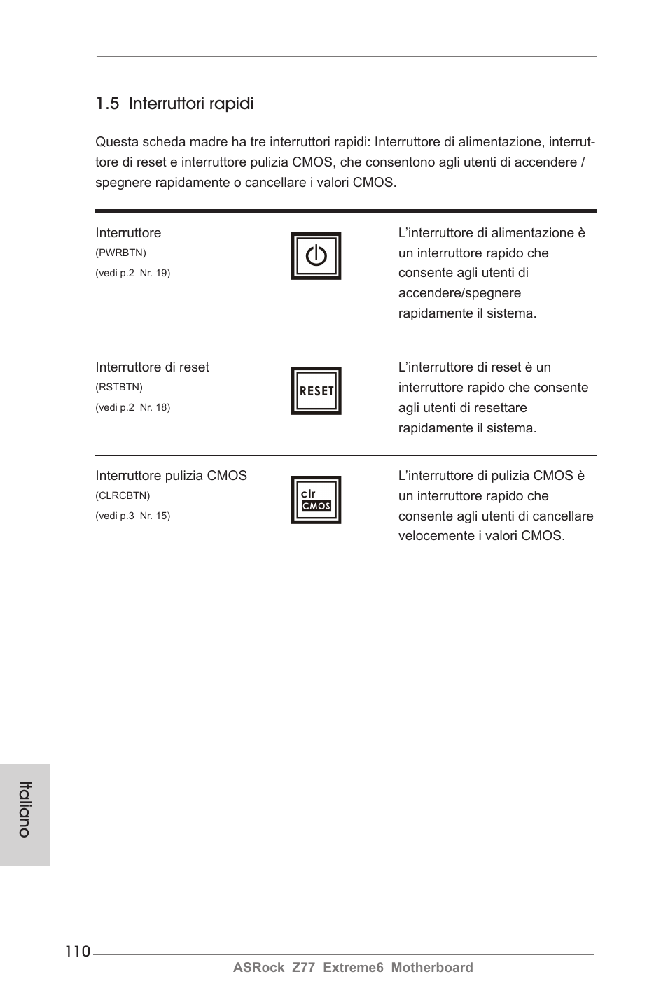 5 interruttori rapidi, Italiano | ASRock Z77 Extreme6 User Manual | Page 110 / 256
