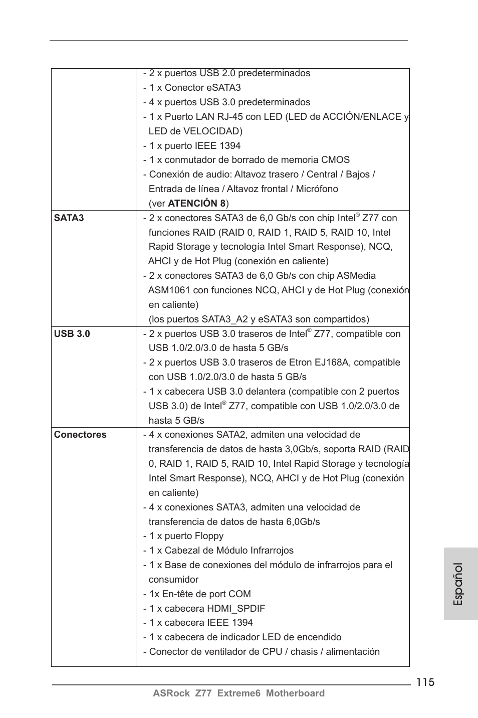 Español | ASRock Z77 Extreme6 User Manual | Page 115 / 256