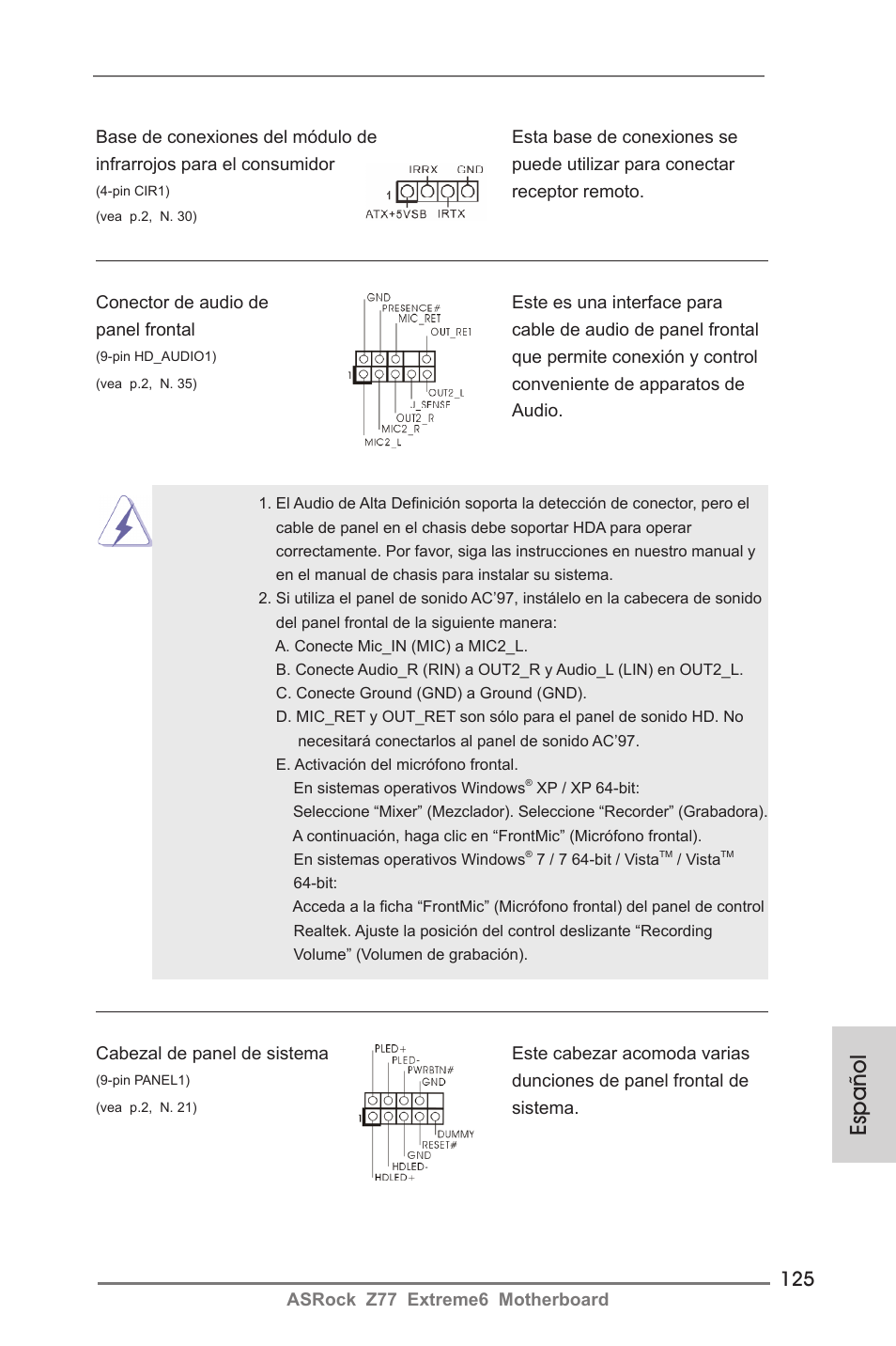 Español | ASRock Z77 Extreme6 User Manual | Page 125 / 256