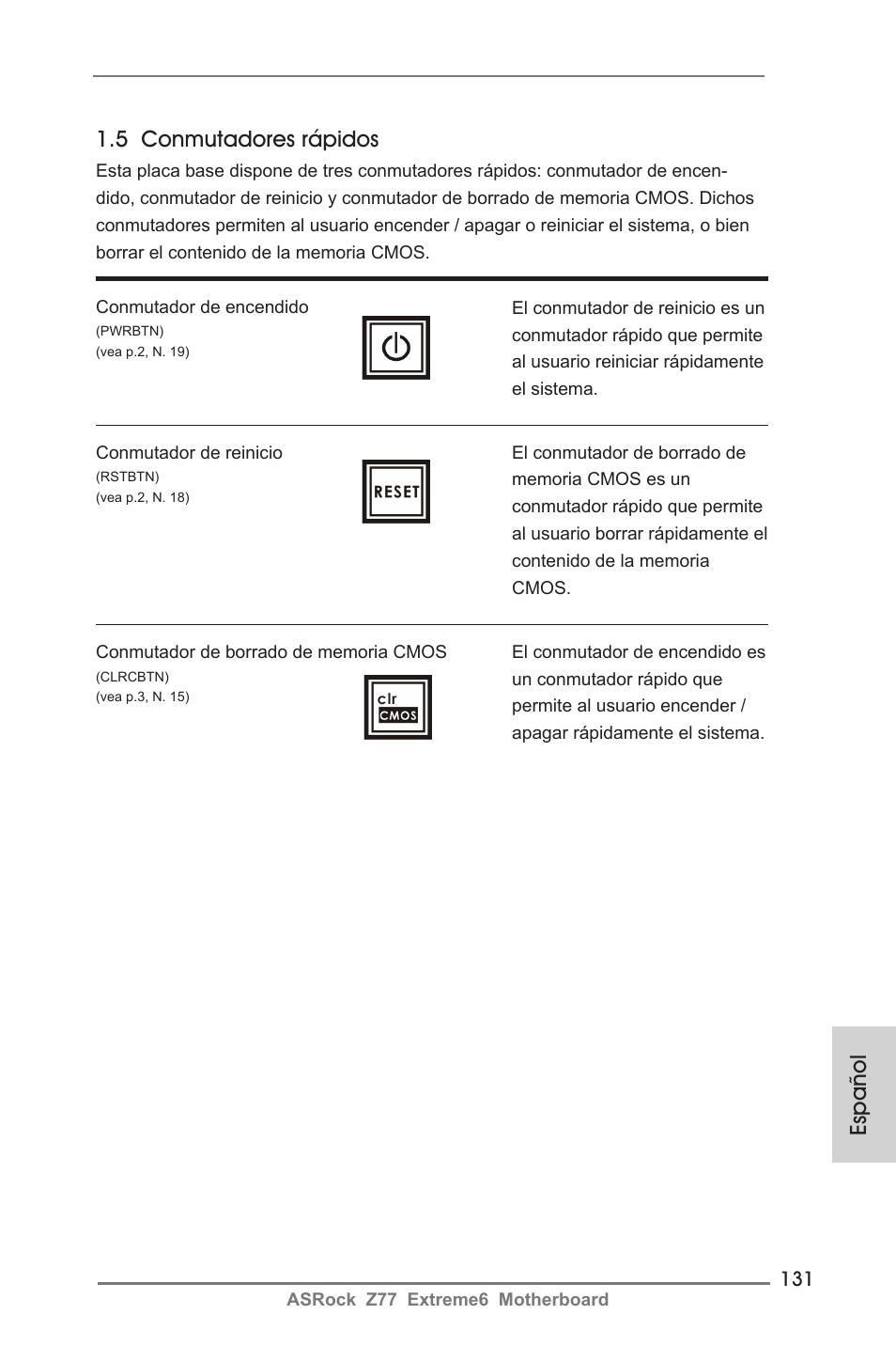 Español, 5 conmutadores rápidos | ASRock Z77 Extreme6 User Manual | Page 131 / 256
