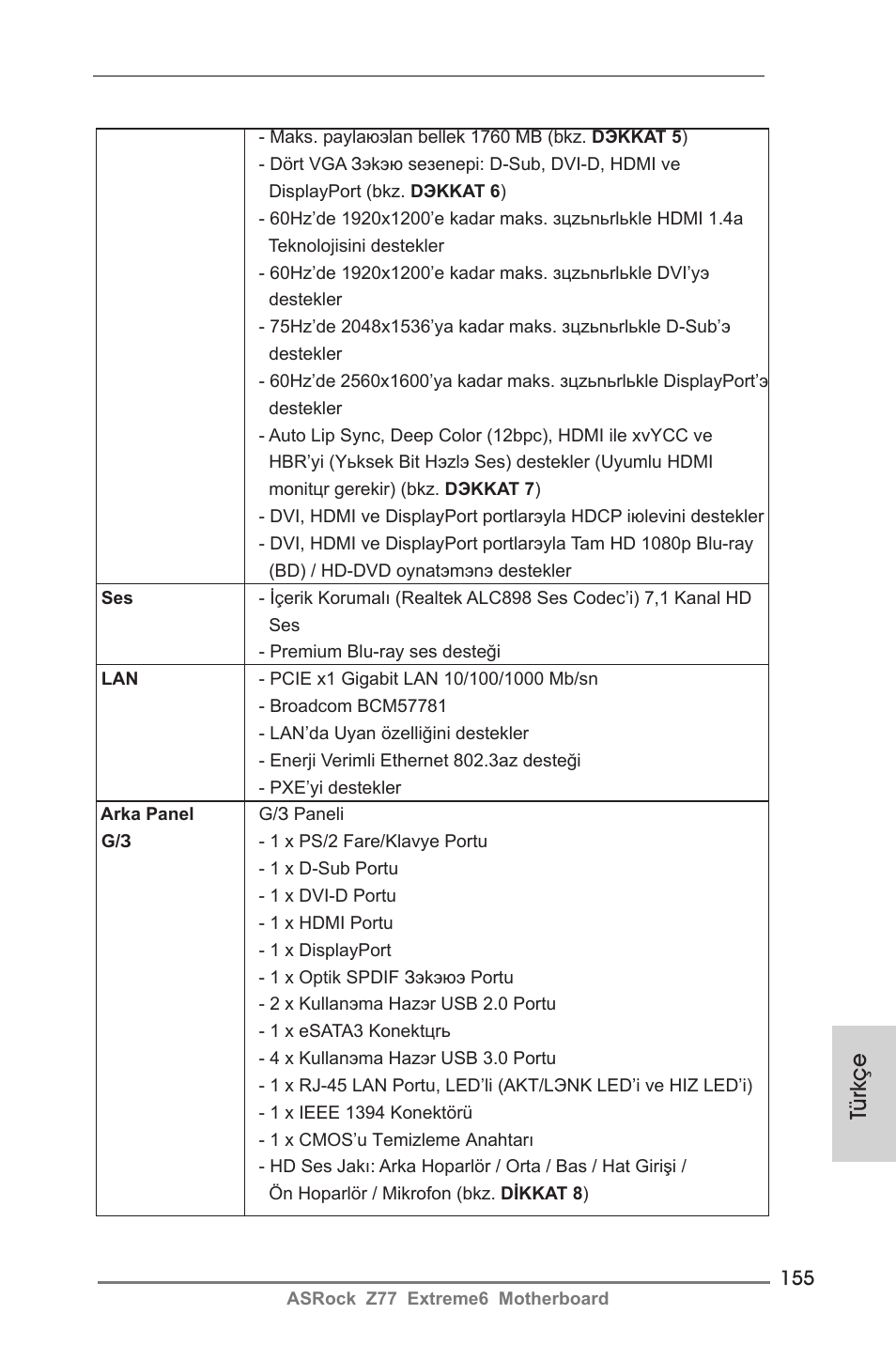 Türkçe | ASRock Z77 Extreme6 User Manual | Page 155 / 256