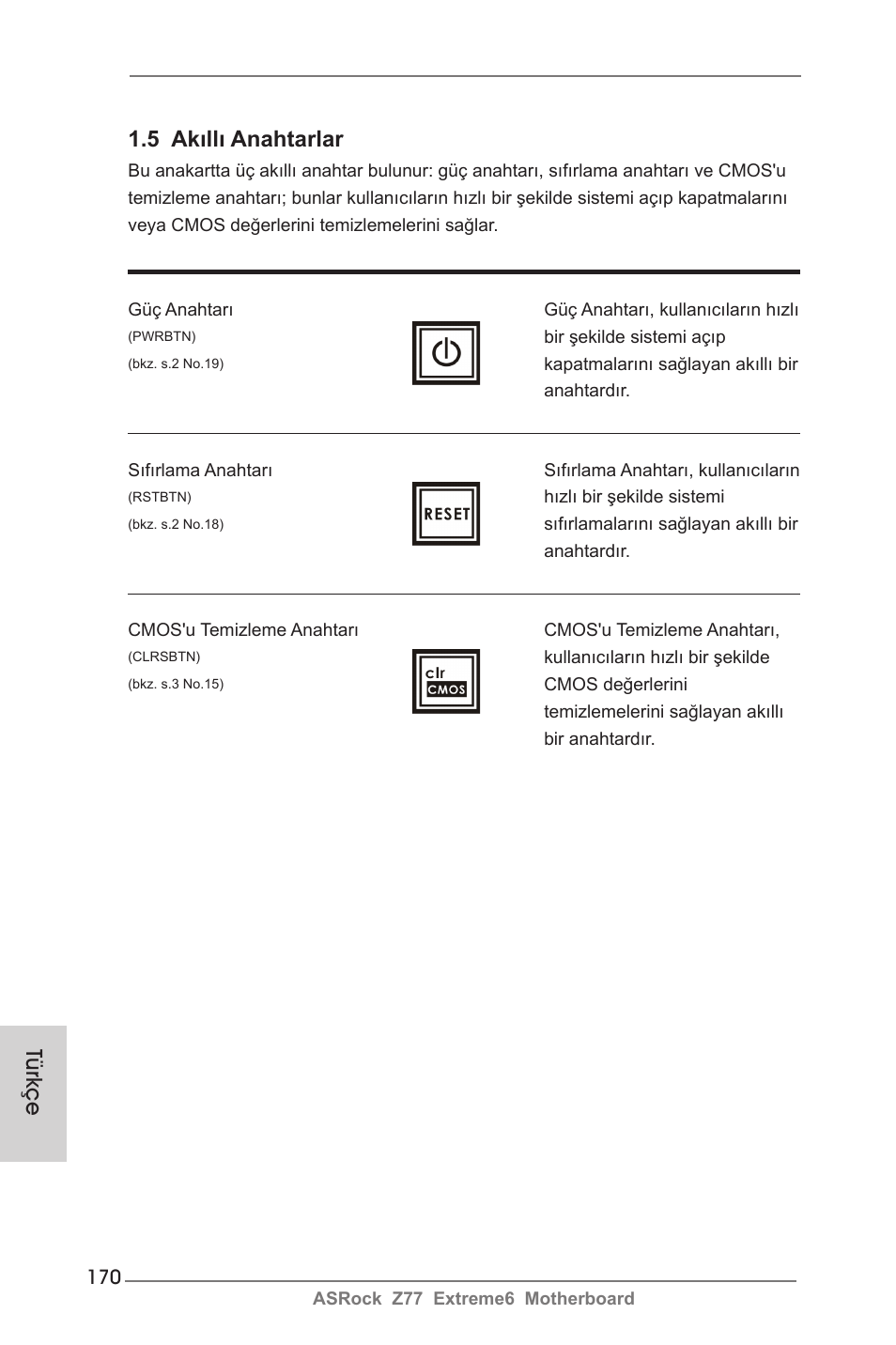 5 akıllı anahtarlar, Türkçe | ASRock Z77 Extreme6 User Manual | Page 170 / 256