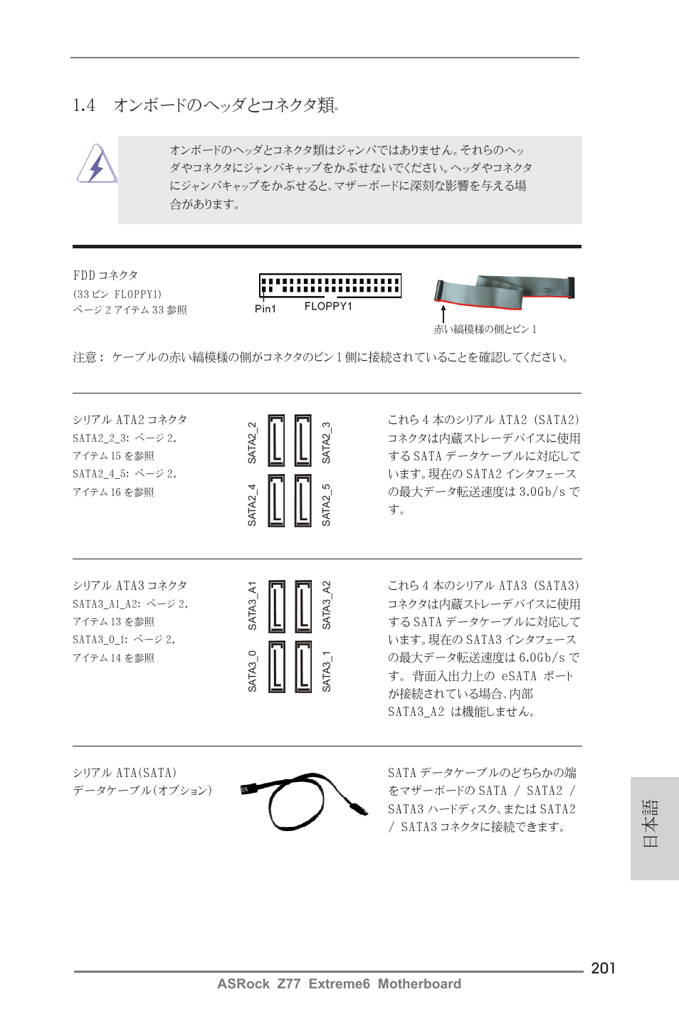 4 オンボードのヘッダとコネクタ類 | ASRock Z77 Extreme6 User Manual | Page 201 / 256