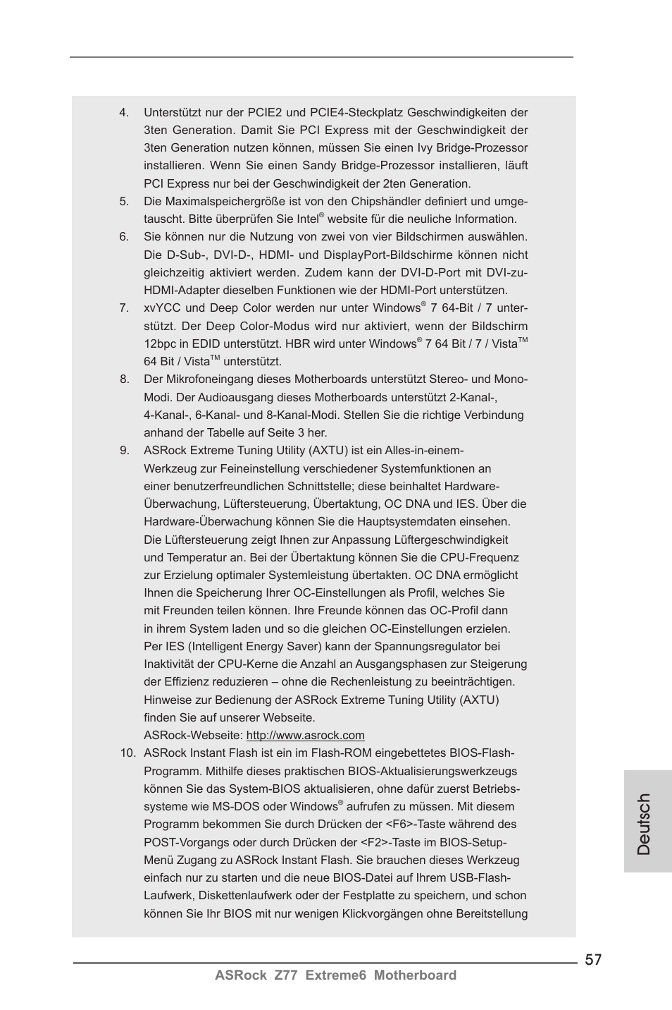 Deutsch, Asrock z77 extreme6 motherboard | ASRock Z77 Extreme6 User Manual | Page 57 / 256
