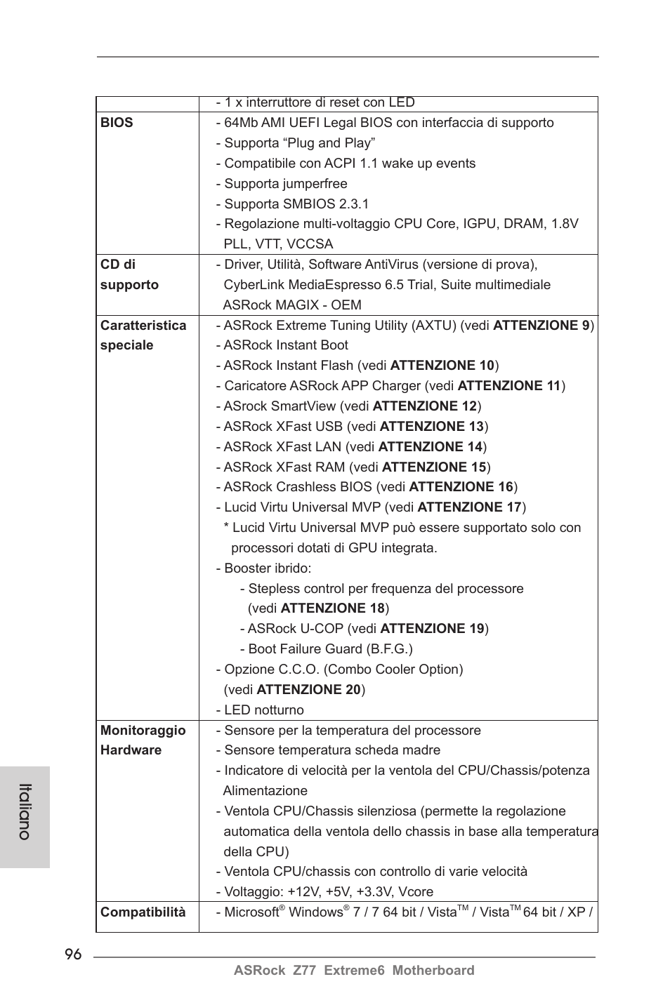 Italiano | ASRock Z77 Extreme6 User Manual | Page 96 / 256