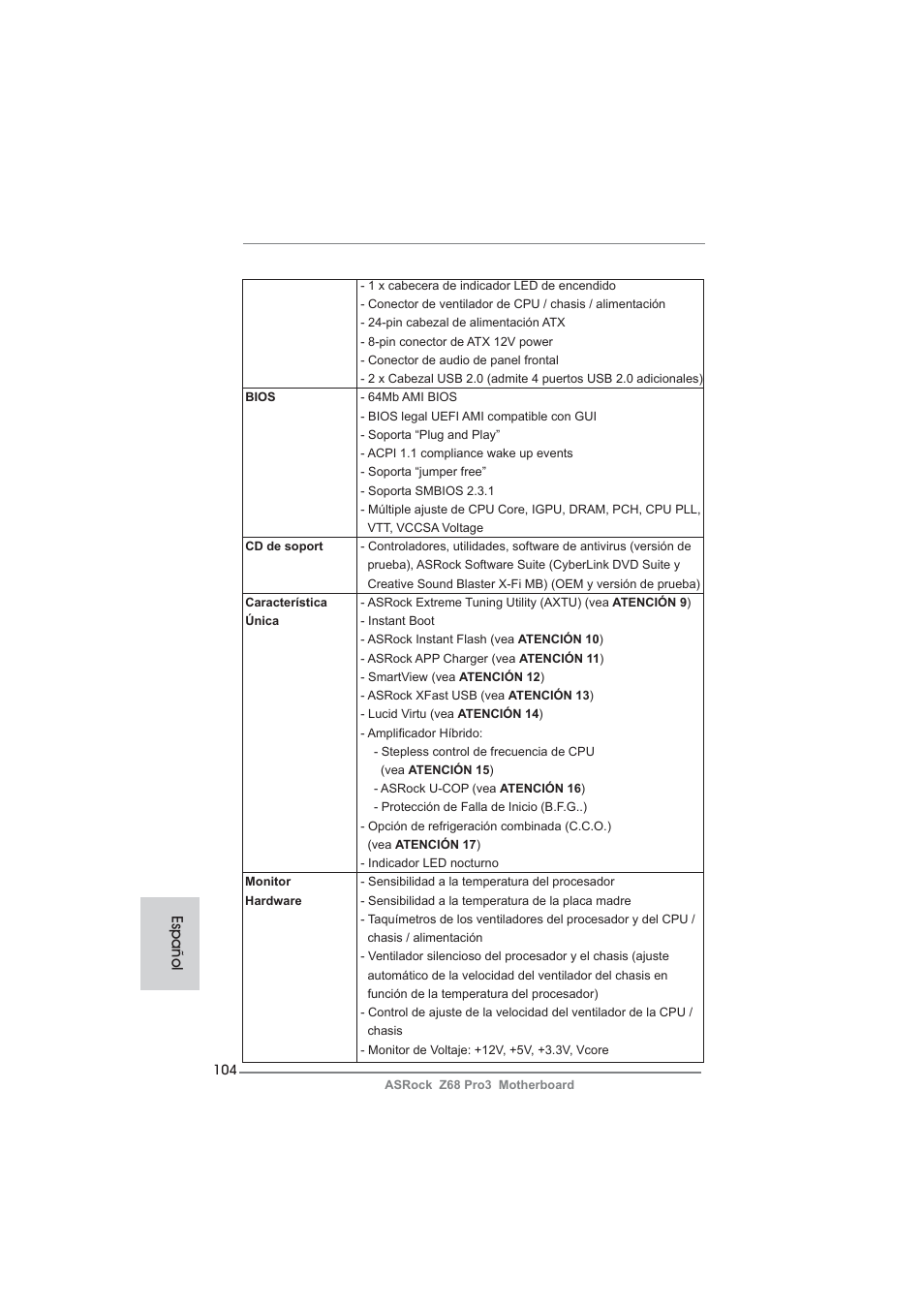 Español | ASRock Z68 Pro3 User Manual | Page 104 / 256