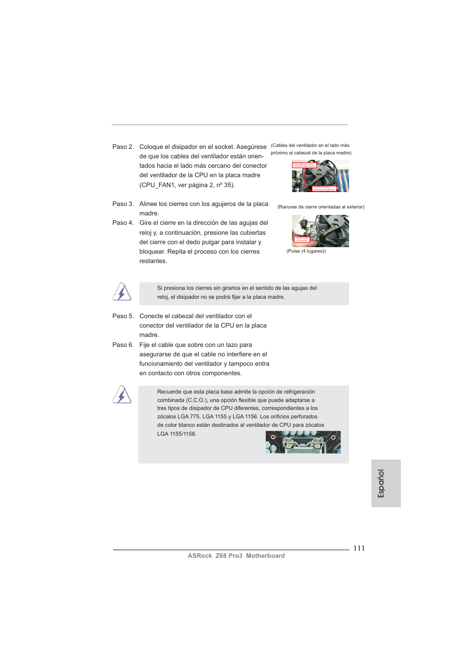 Español | ASRock Z68 Pro3 User Manual | Page 111 / 256