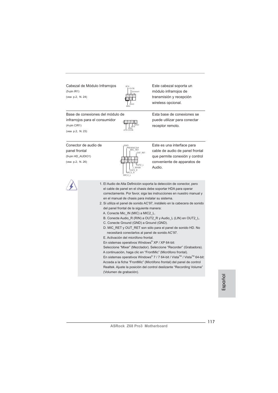 Español | ASRock Z68 Pro3 User Manual | Page 117 / 256