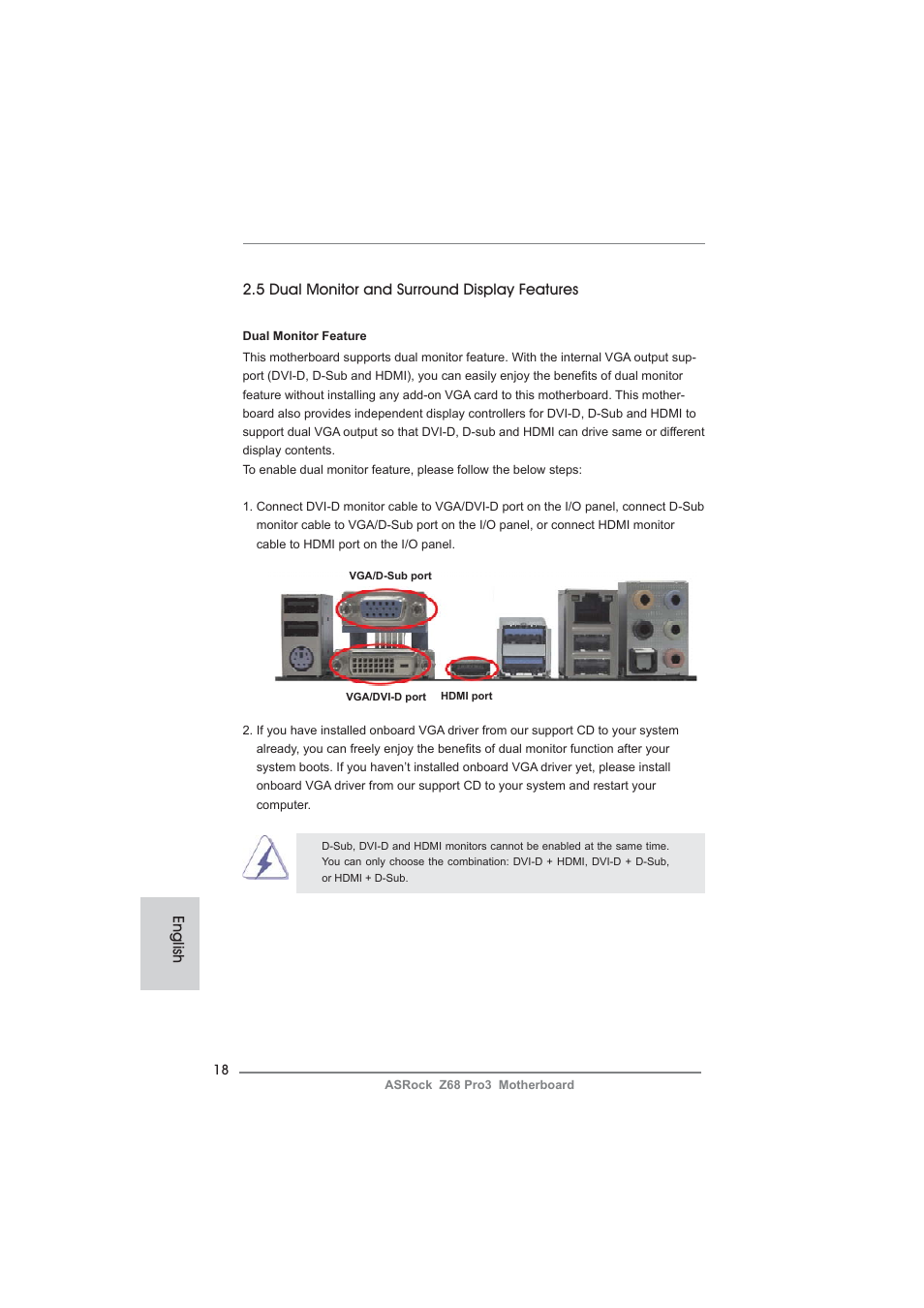 English, 5 dual monitor and surround display features | ASRock Z68 Pro3 User Manual | Page 18 / 256