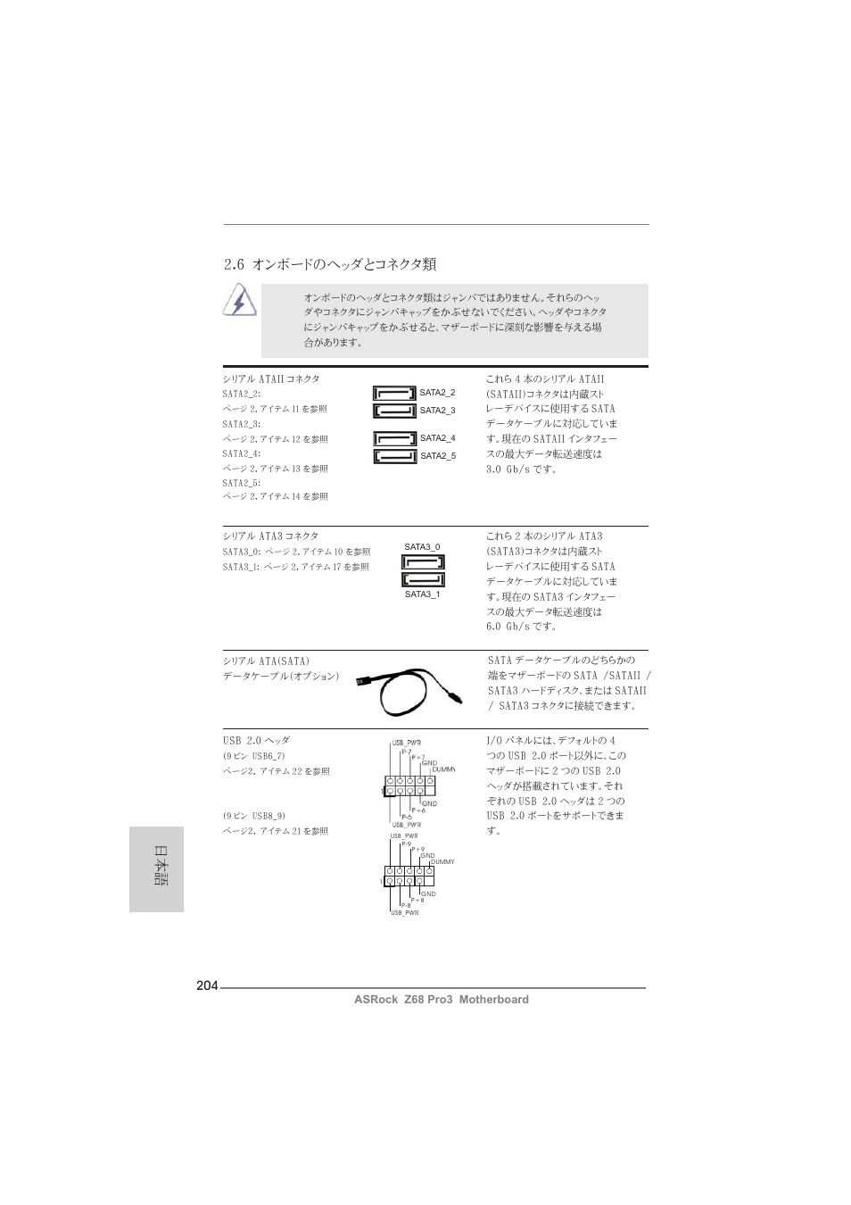 6 オンボードのヘッダとコネクタ類 | ASRock Z68 Pro3 User Manual | Page 204 / 256