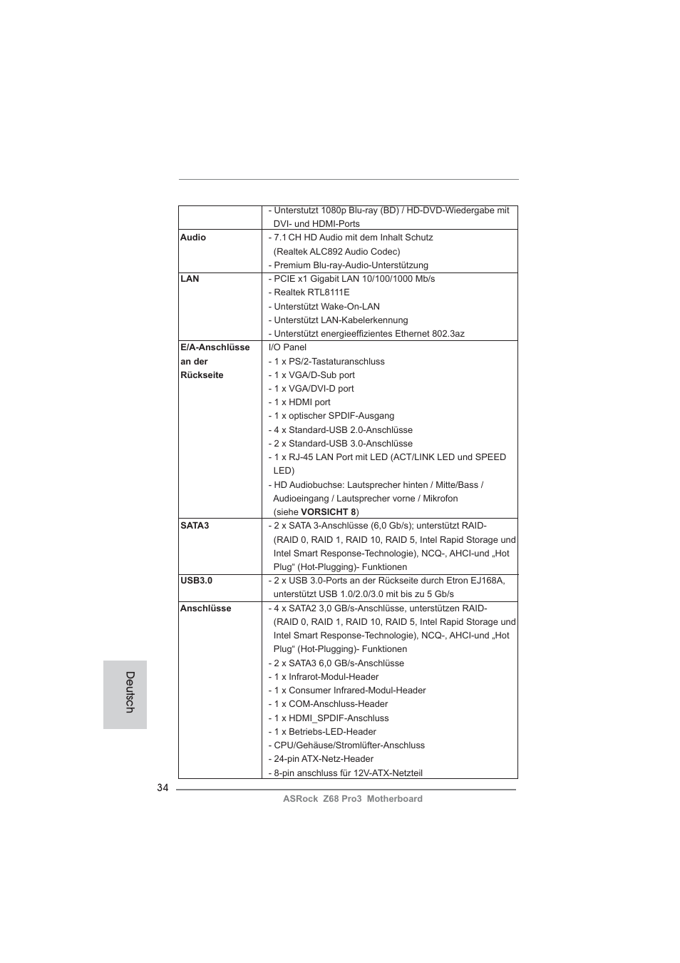 Deutsch | ASRock Z68 Pro3 User Manual | Page 34 / 256