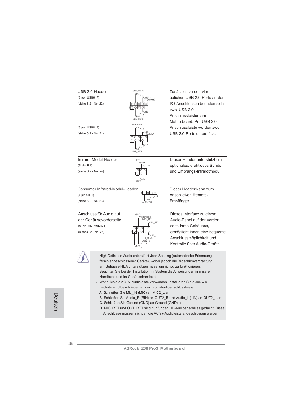 Deutsch | ASRock Z68 Pro3 User Manual | Page 48 / 256