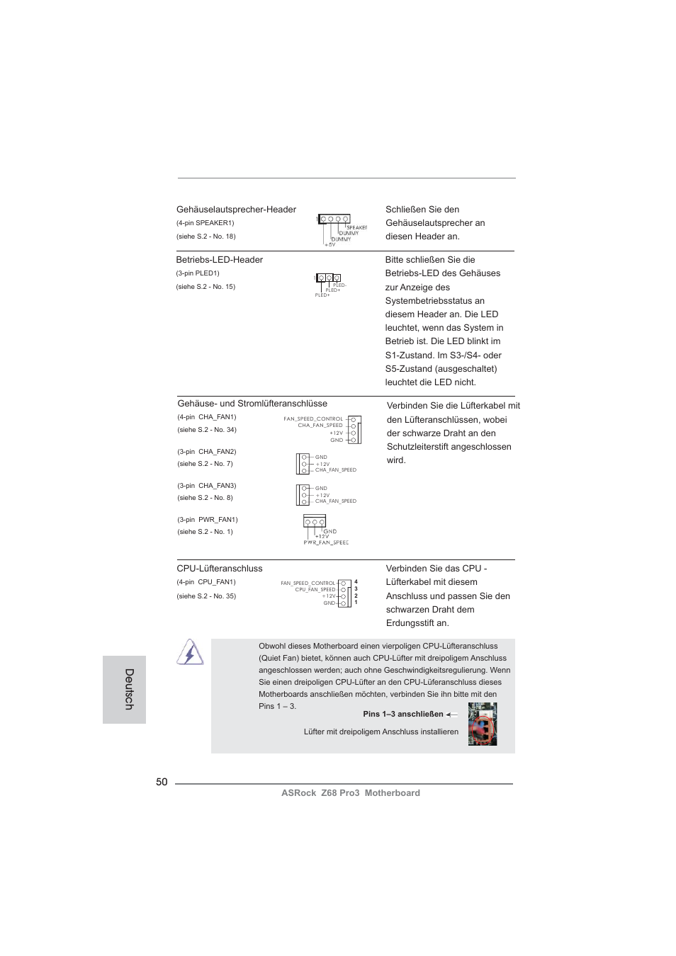 Deutsch | ASRock Z68 Pro3 User Manual | Page 50 / 256