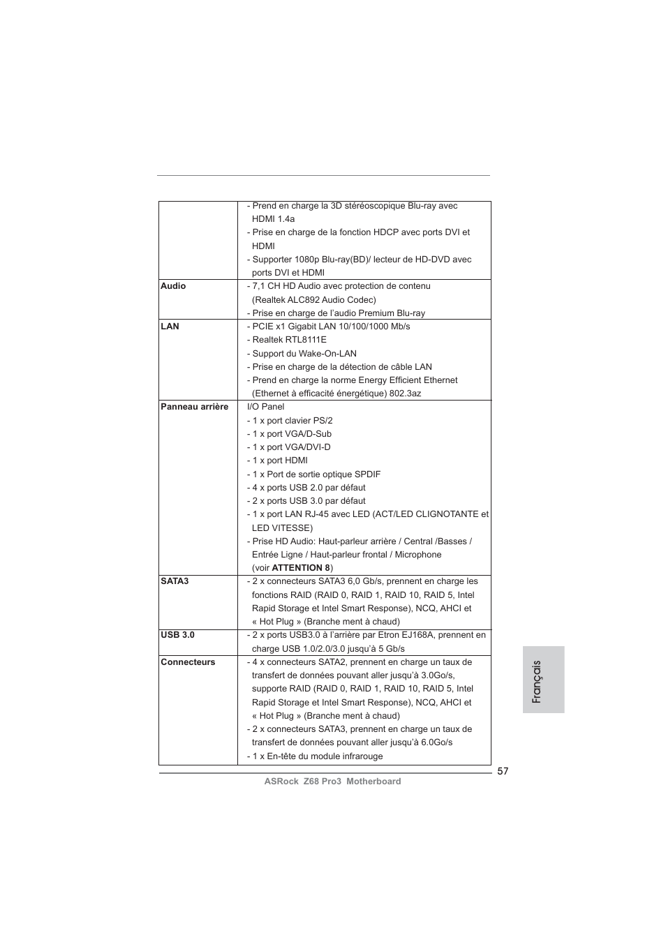 Français | ASRock Z68 Pro3 User Manual | Page 57 / 256