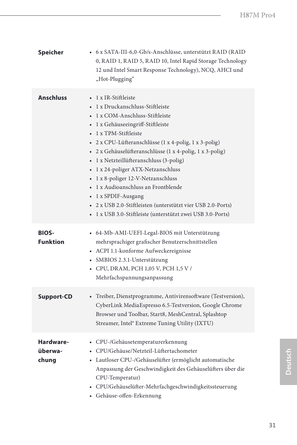 H 8 7m pro4, Deutsch | ASRock H87M Pro4 User Manual | Page 33 / 163