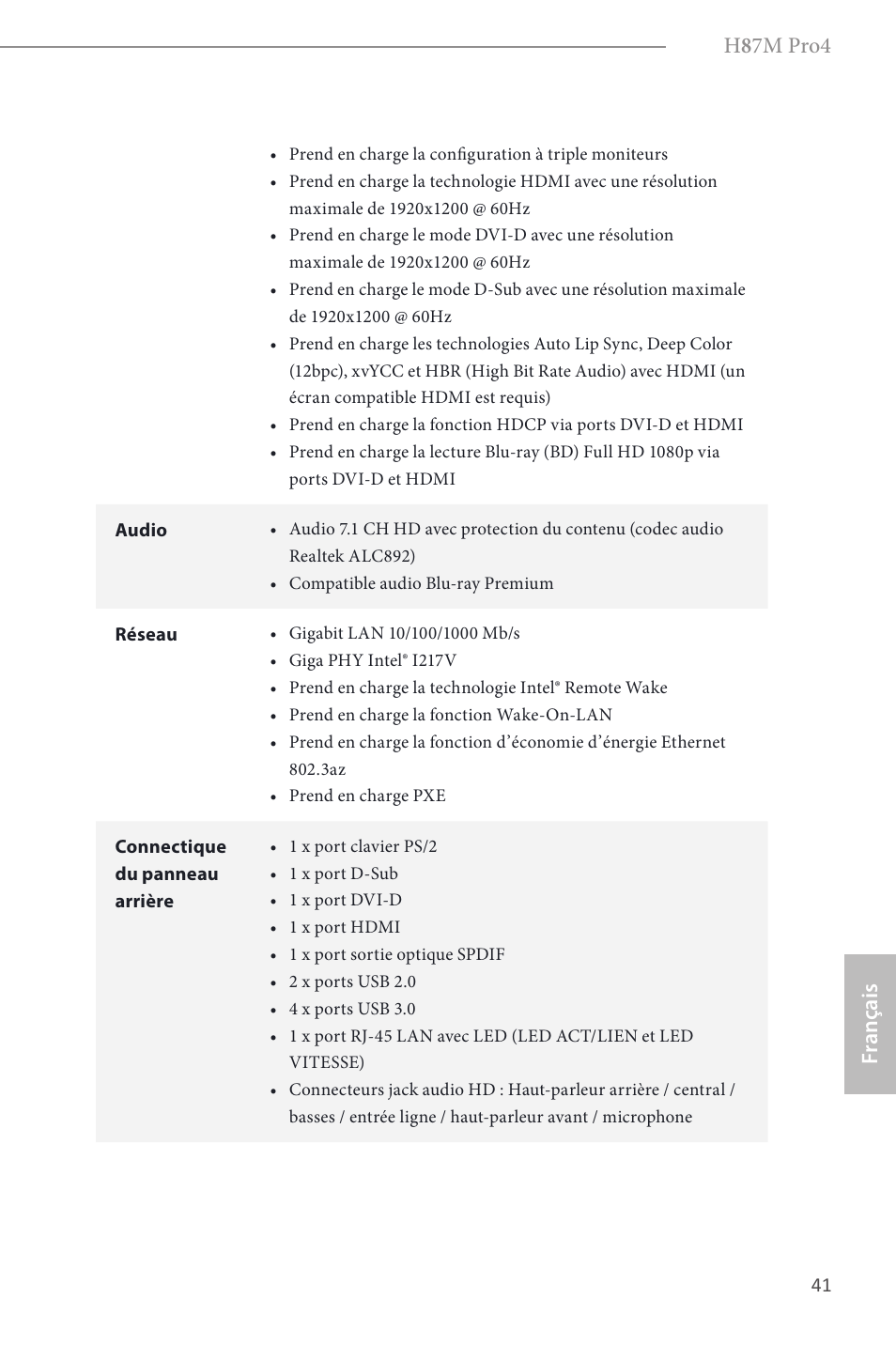 H 8 7m pro4, Fr ançais | ASRock H87M Pro4 User Manual | Page 43 / 163