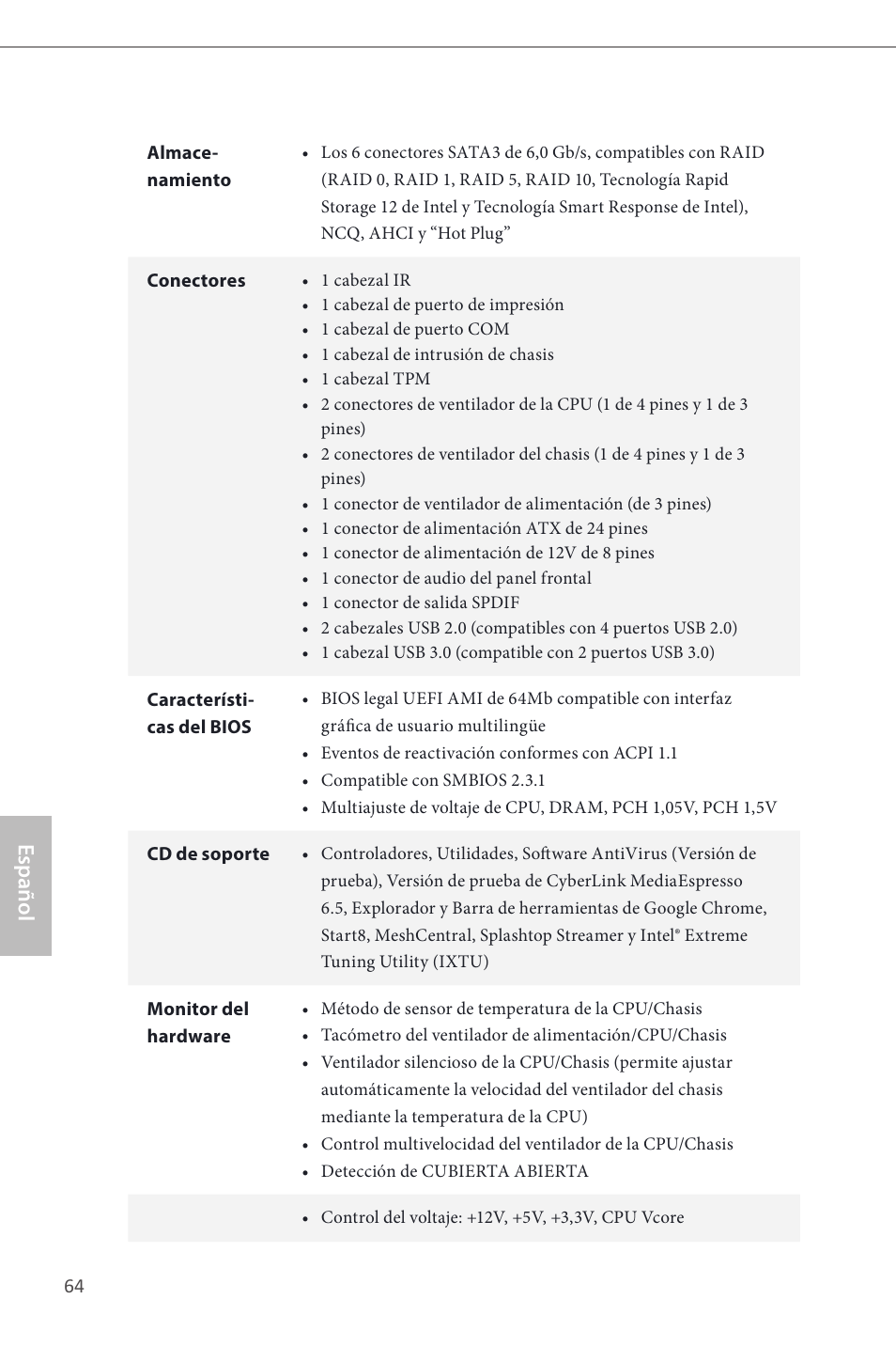 Español | ASRock H87M Pro4 User Manual | Page 66 / 163