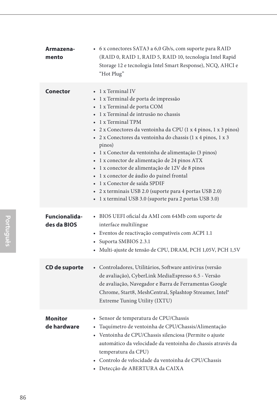 Por tuguês | ASRock H87M Pro4 User Manual | Page 88 / 163