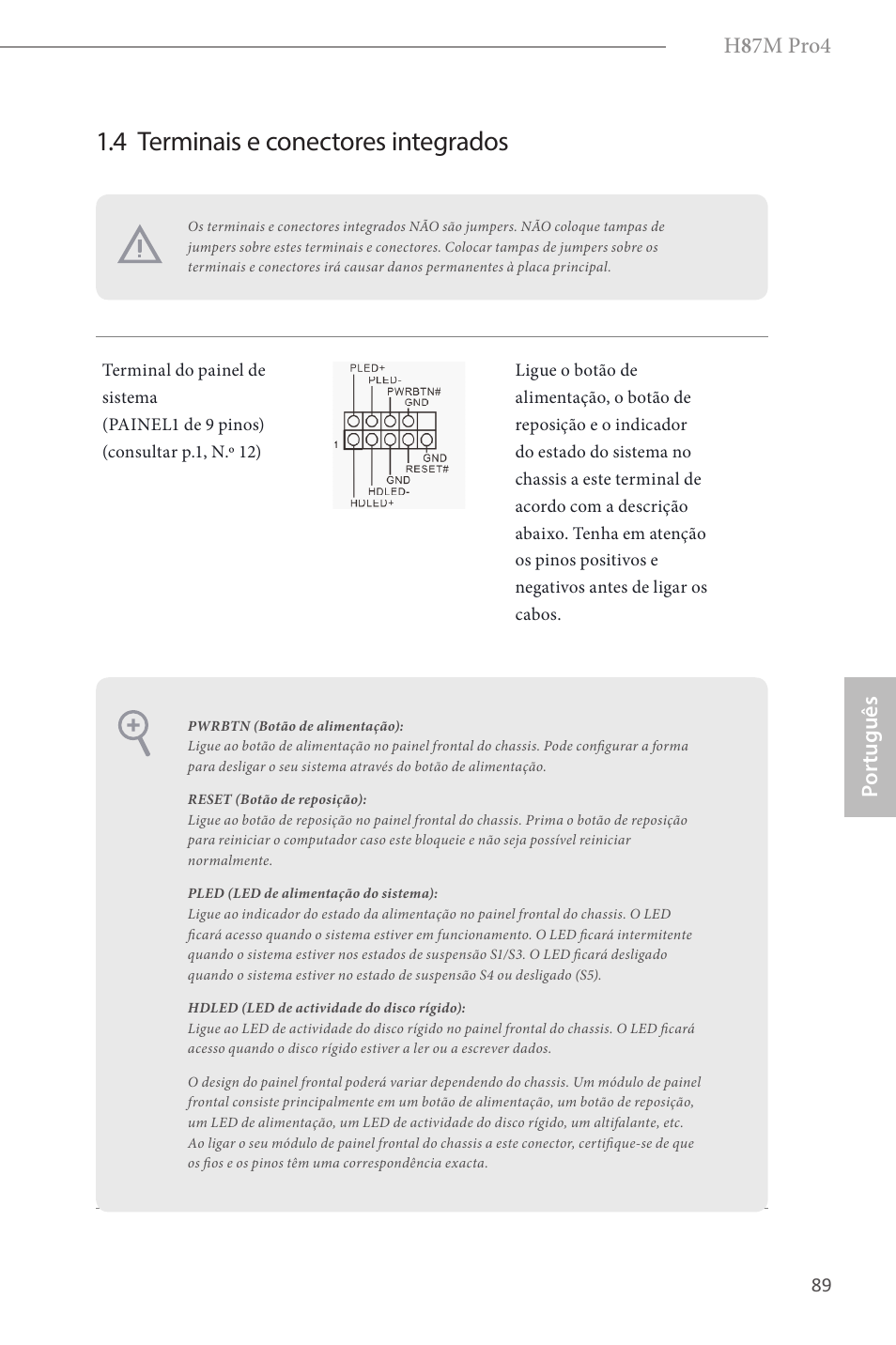 4 terminais e conectores integrados, H 8 7m pro4, Por tuguês | ASRock H87M Pro4 User Manual | Page 91 / 163