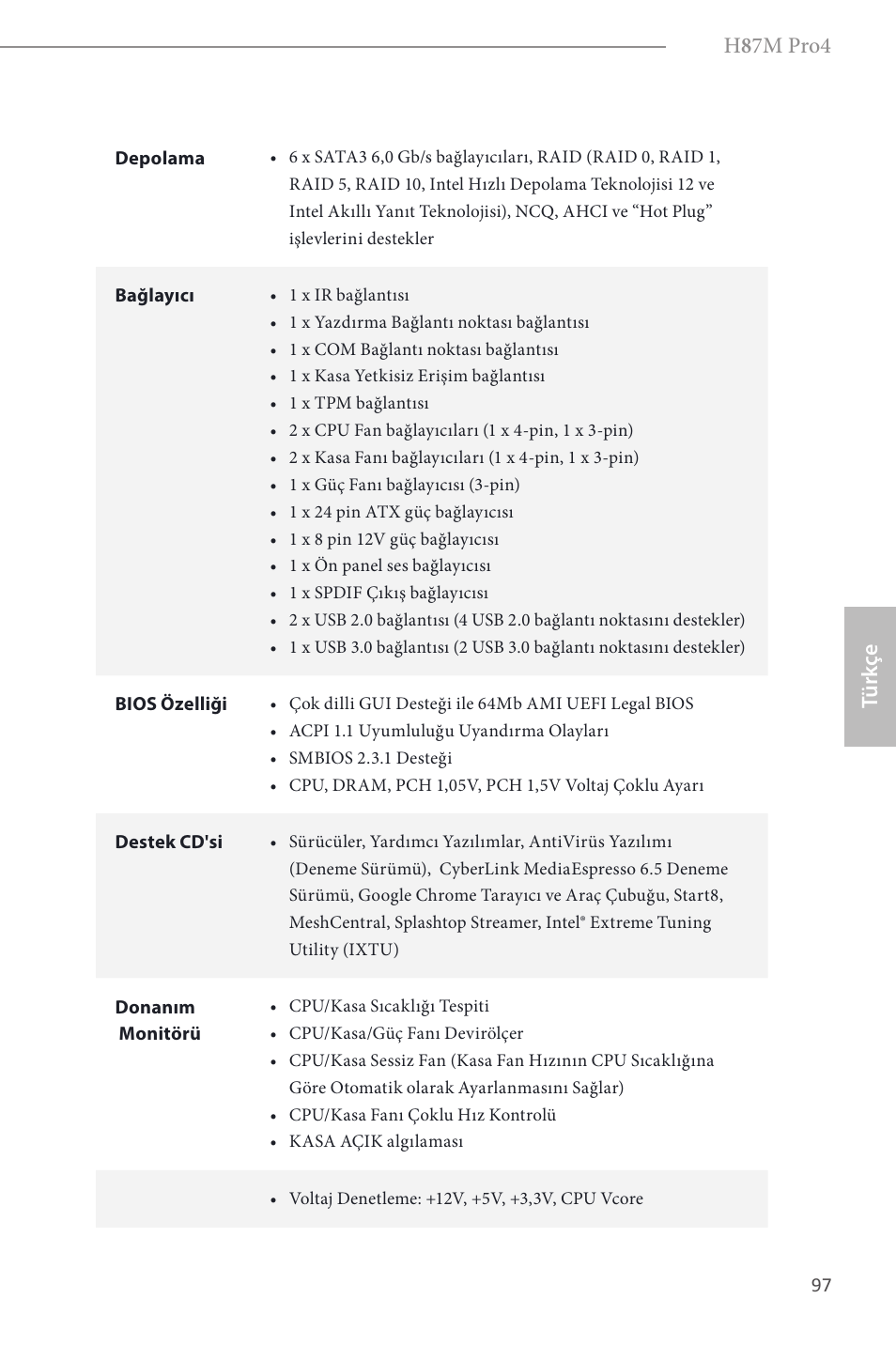 H 8 7m pro4, Türk çe | ASRock H87M Pro4 User Manual | Page 99 / 163