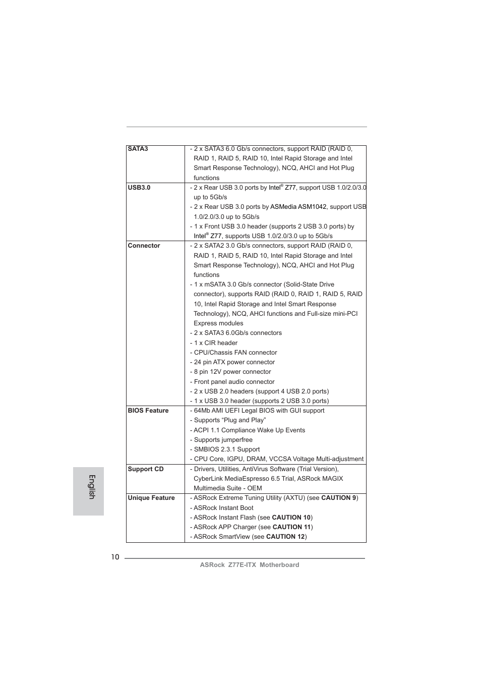 English | ASRock Z77E-ITX User Manual | Page 10 / 199