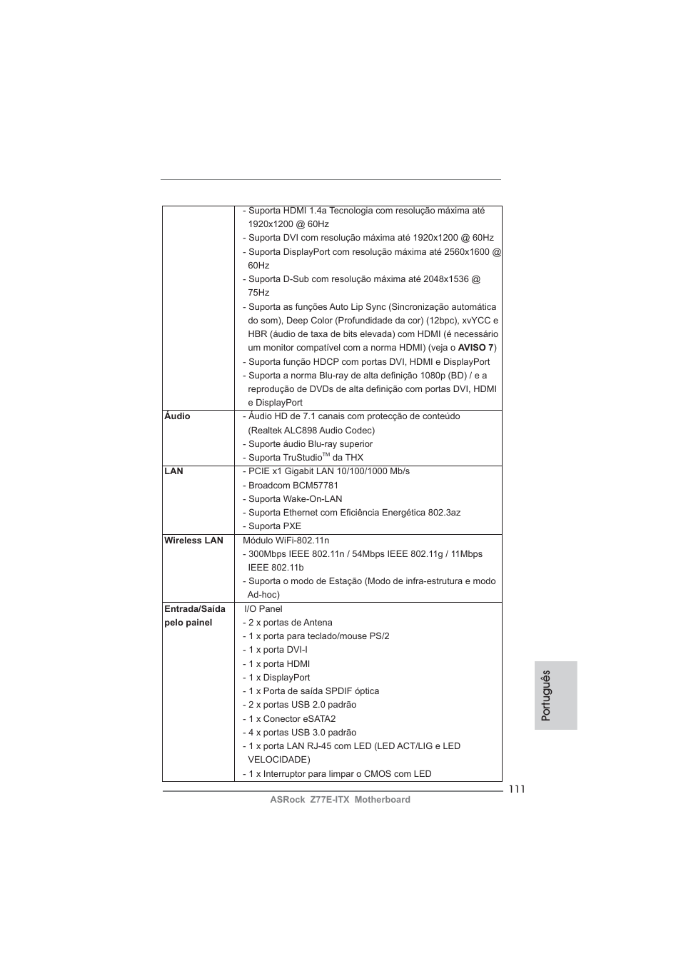 Po rtuguês | ASRock Z77E-ITX User Manual | Page 111 / 199