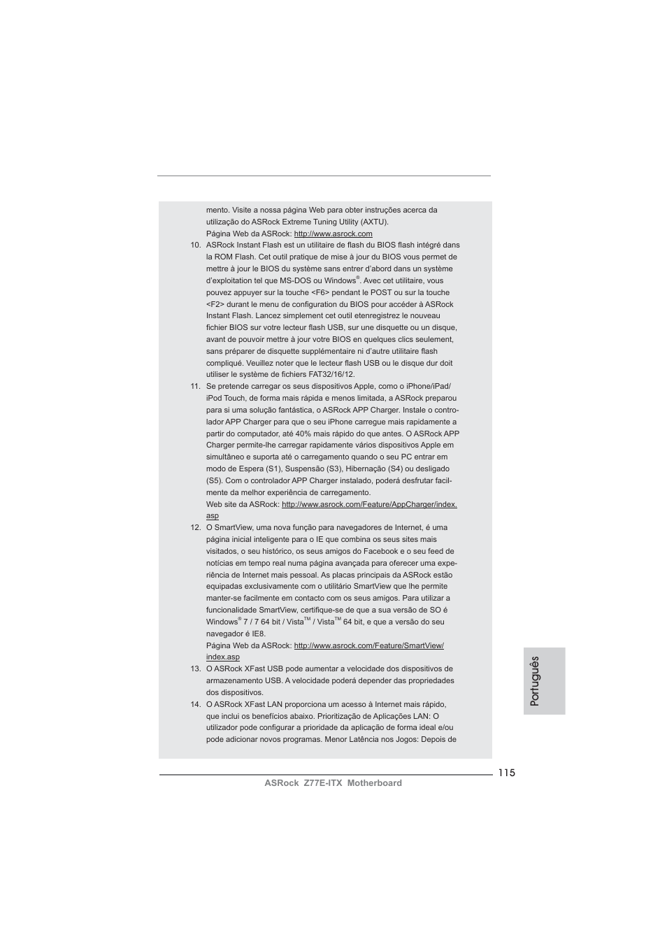 Po rtuguês | ASRock Z77E-ITX User Manual | Page 115 / 199