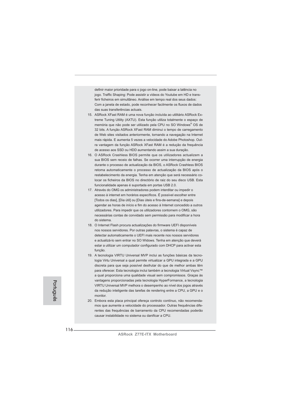 Po rtuguês | ASRock Z77E-ITX User Manual | Page 116 / 199