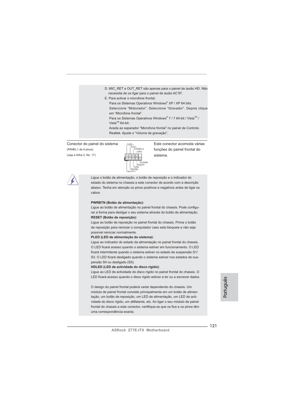 Po rtuguês | ASRock Z77E-ITX User Manual | Page 121 / 199