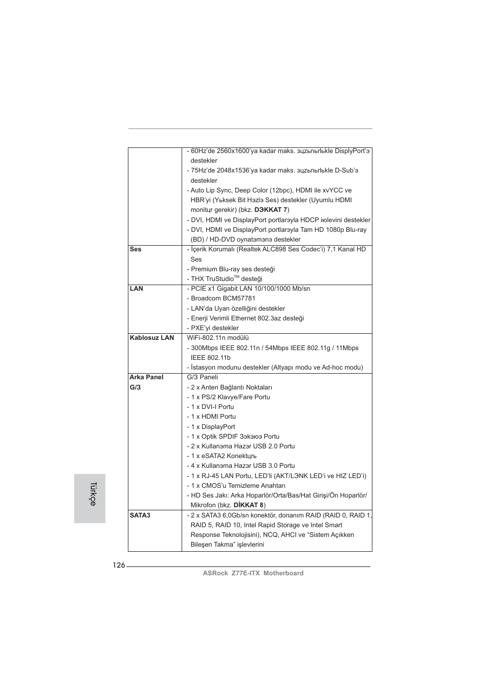 Türkçe | ASRock Z77E-ITX User Manual | Page 126 / 199