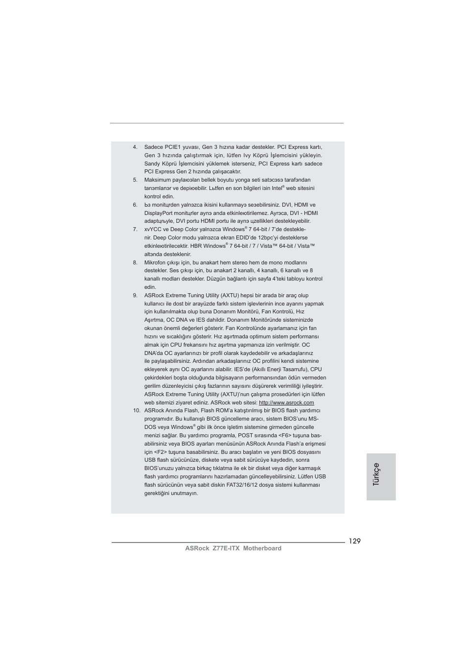 Türkçe | ASRock Z77E-ITX User Manual | Page 129 / 199