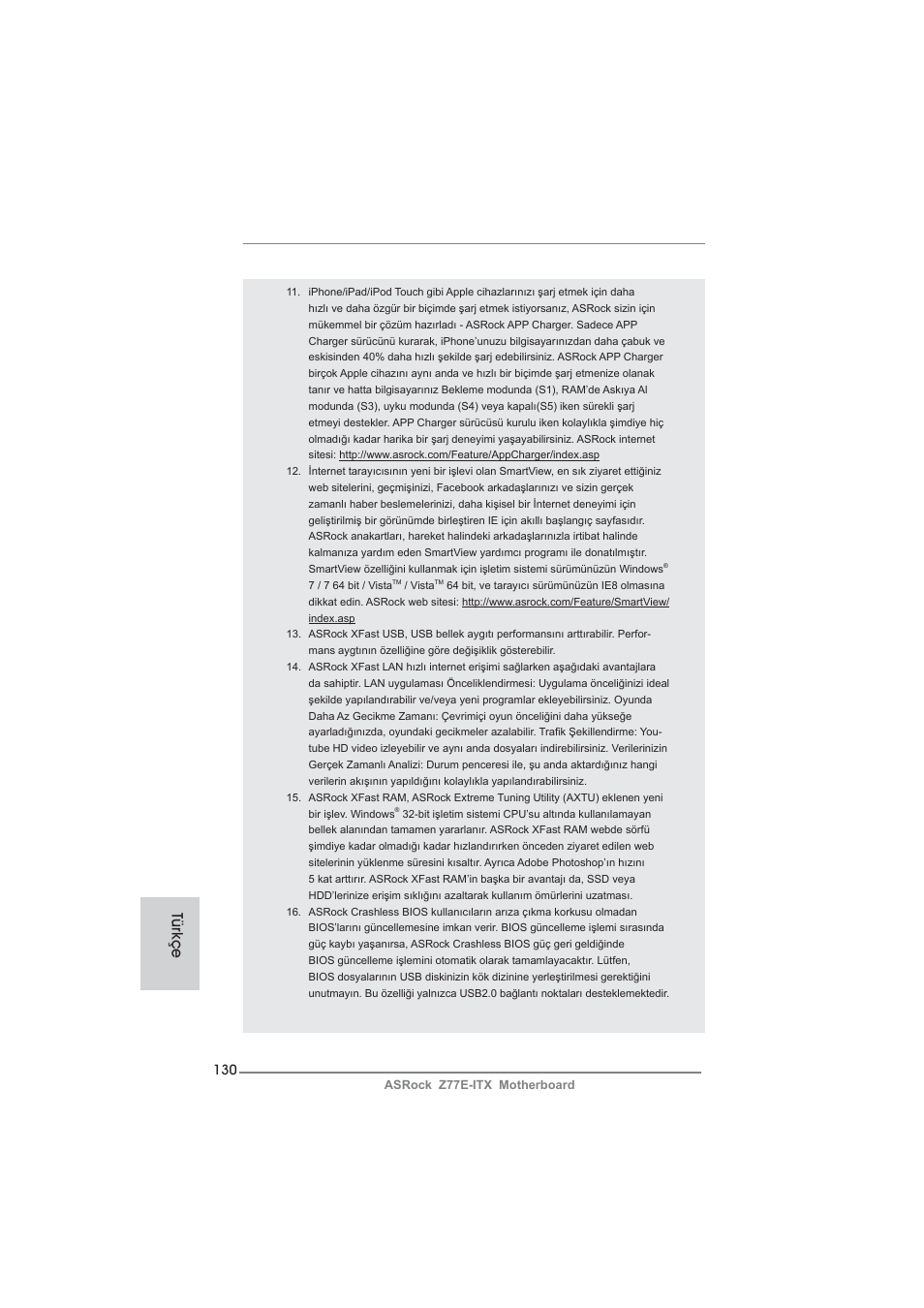 Türkçe | ASRock Z77E-ITX User Manual | Page 130 / 199